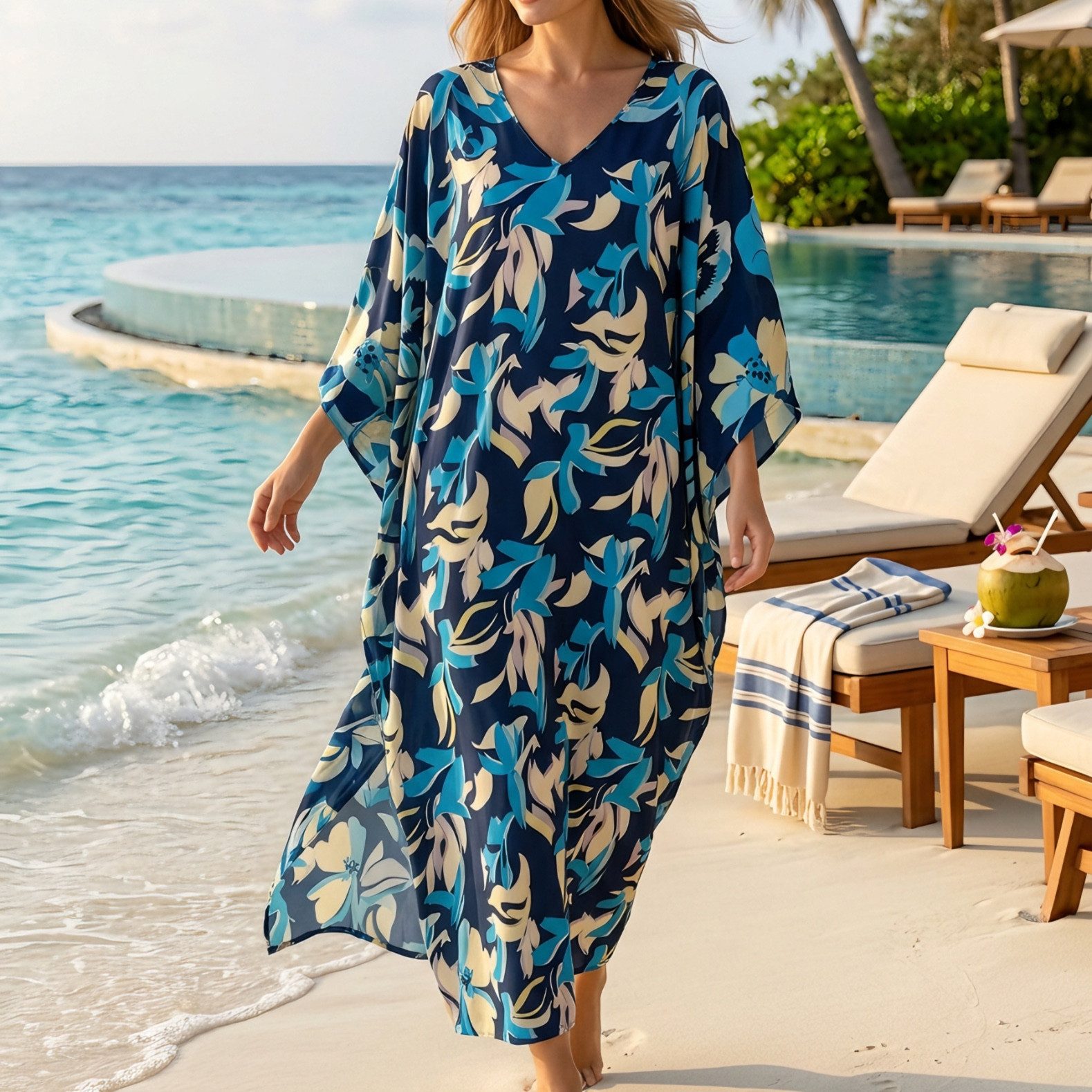 Lovolotti Strandkleid XXL Viskose Kleid Damen LO-KLDE-L14 große Größe Kleider Blumenkleid Dress Freizeitkleid Strandkleid