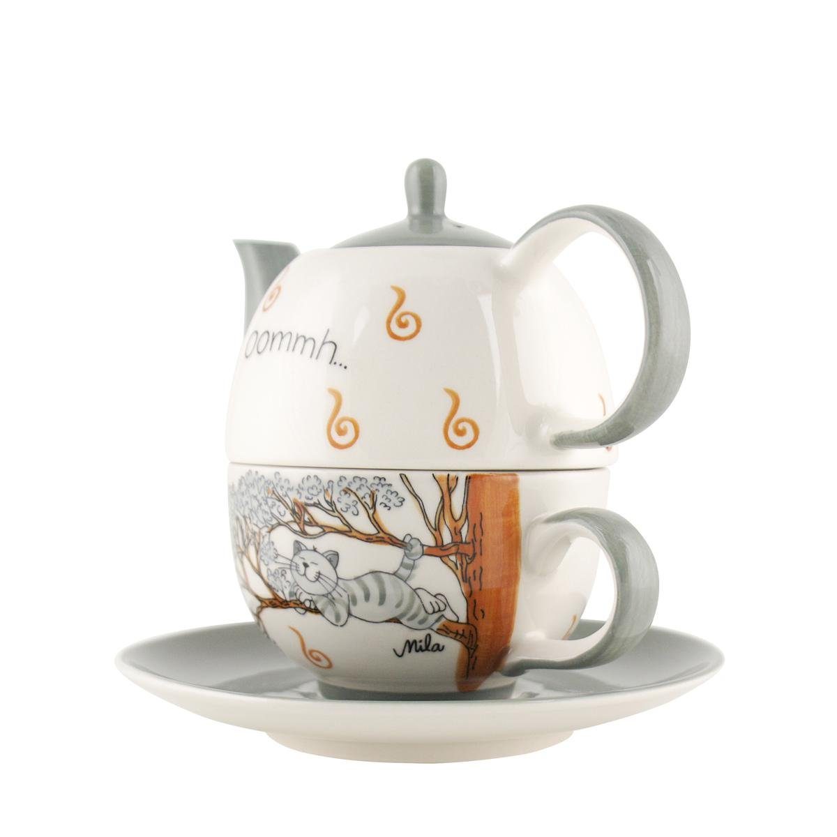 Mila Teekanne Mila Keramik Tee-Set Oommh Katze Pure Relax, 0,4 l, (Set, Tee-Set)