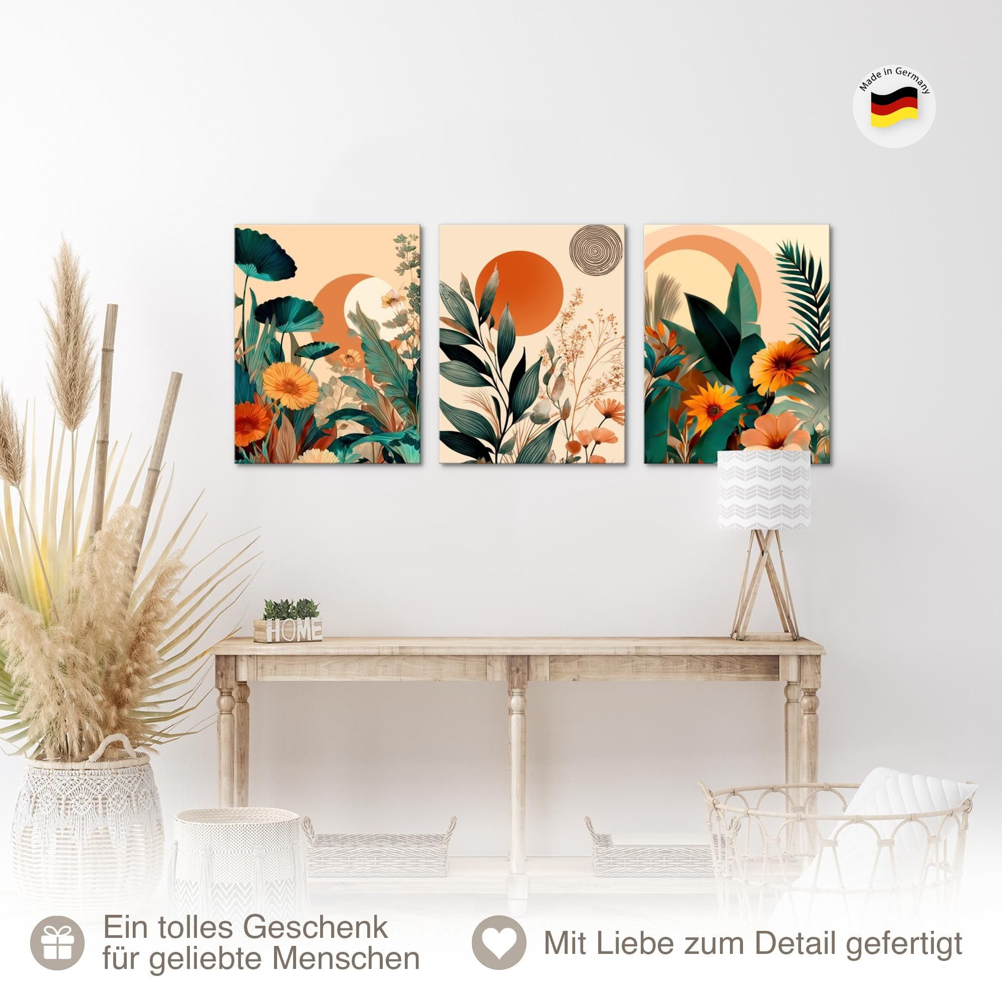 Novart Wandbild Abstrakt Bunt Baum des Lebens Wohnzimer Schlafzimmer Deko, Abstrakt (3 St)