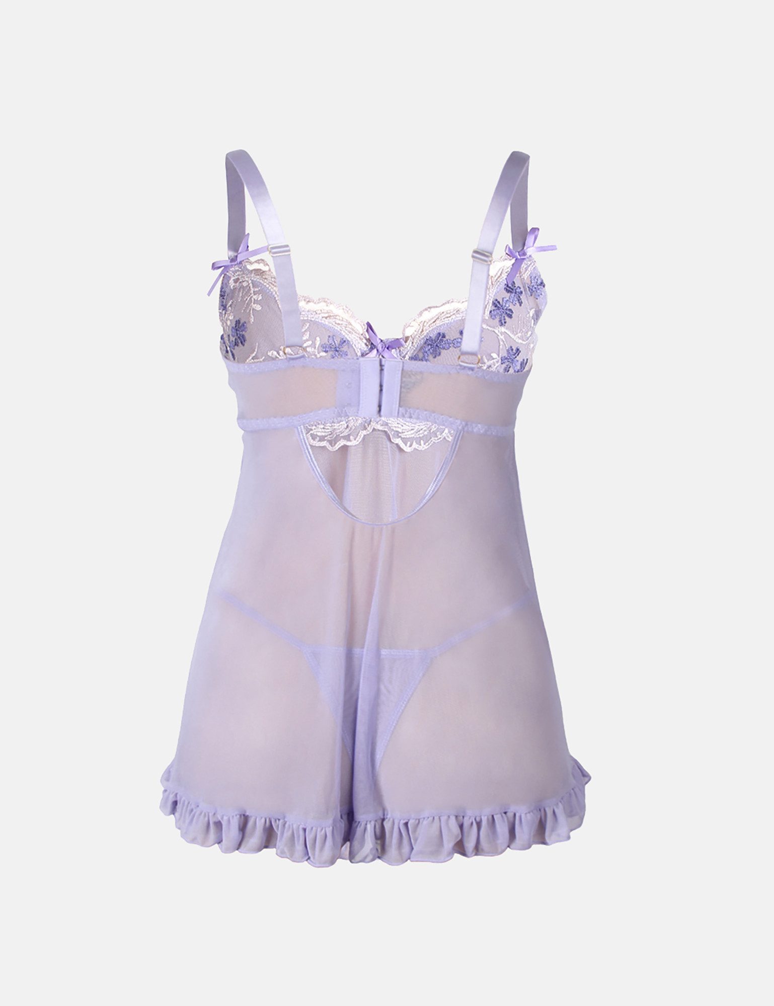 Organza Lingerie Negligé (Babydoll und String) mit Spitze und Bügel, sexy Dessous, Reizwäsche