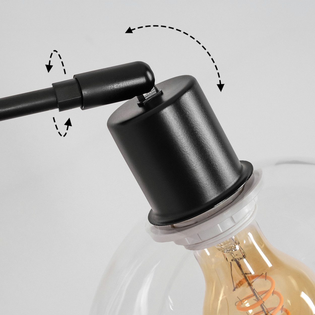 hofstein Bogenlampe Stehlampe mit Marmorfuß aus Metall/Glas in Schwarz/Klar, verstellbare Stehleuchte im Retro/Vintage, Ø 20 cm, Fußschalter, E27