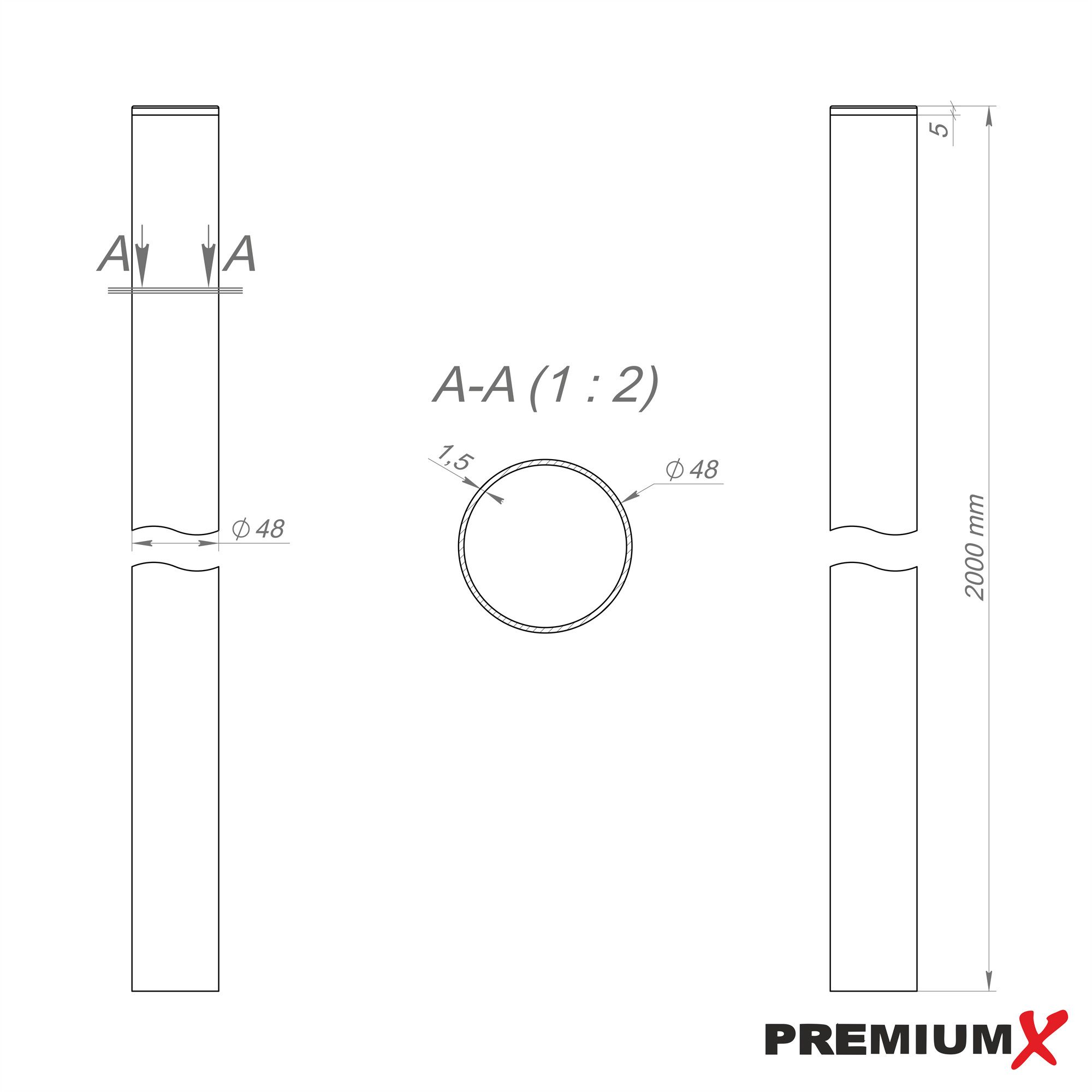PremiumX SAT-Halterung Antennenmast 2m Ø 48mm Stahl SAT Mast Rohr Stangenrohr – Bild 4 von 4