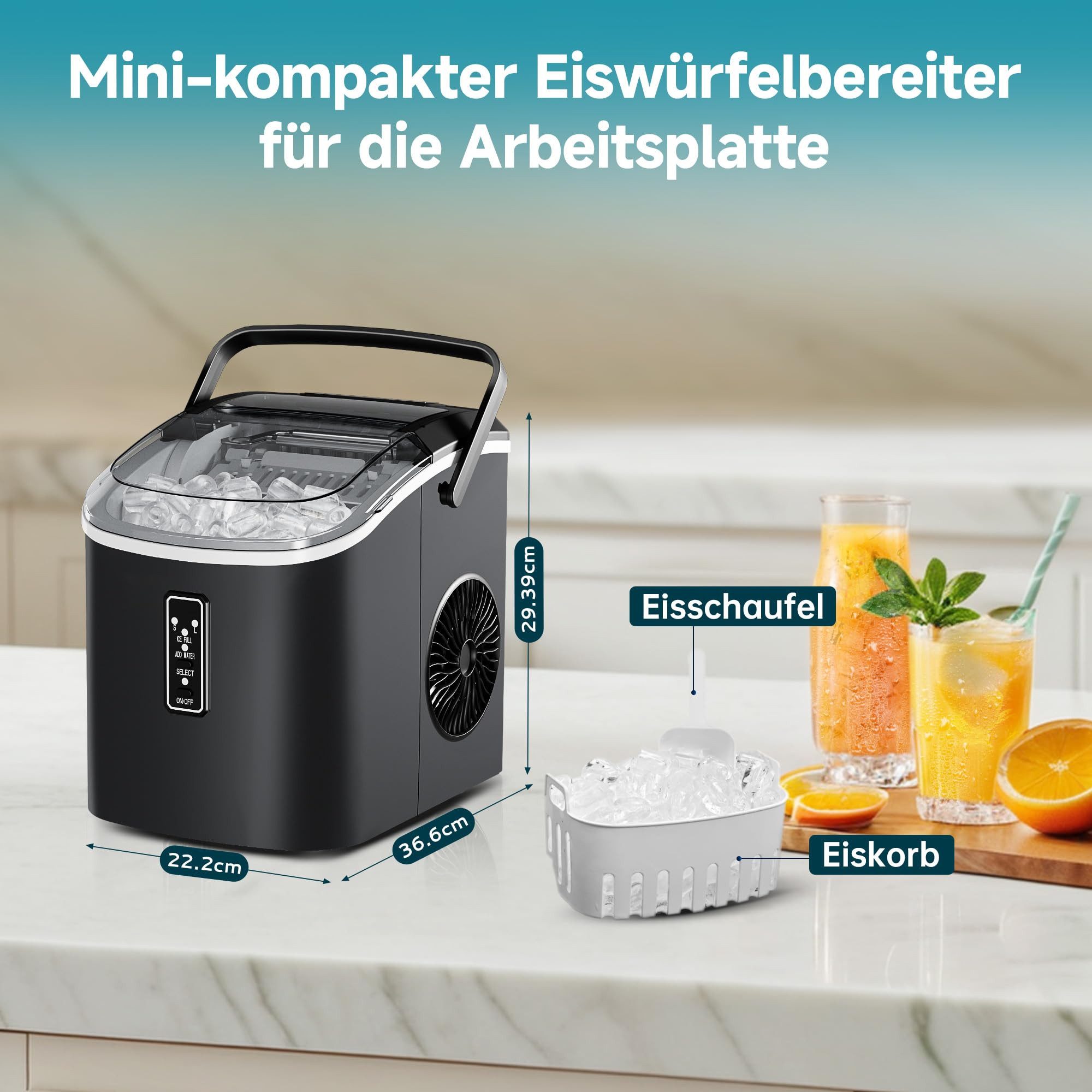 EUHOMY Eiswürfelmaschine Eiswuerfelmaschine 12 kg/24h, Bullet-Eiswuerfel, Selbstreinigend, selbstreinigend, tragbarer,für Zuhause, Küche und Büro – Bild 4 von 5