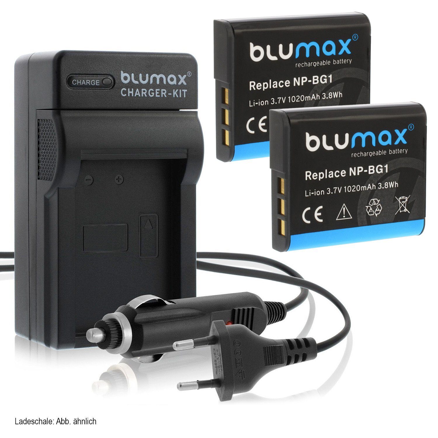 für Blumax Lader Set mit DSC-W215, Sony 1020mAh Kamera-Akku NP-BG1