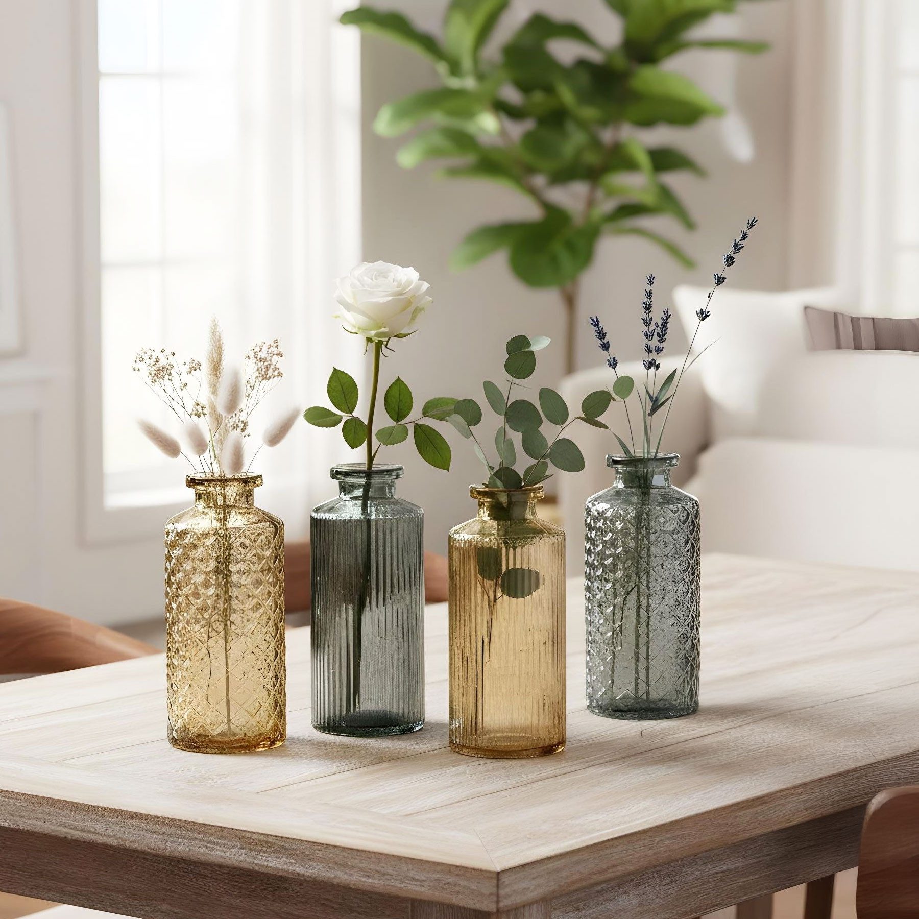 Levandeo® Dekovase, 4er Set Vase Braun Grau H14cm Glas Blumenvase Naturtöne Tischdeko