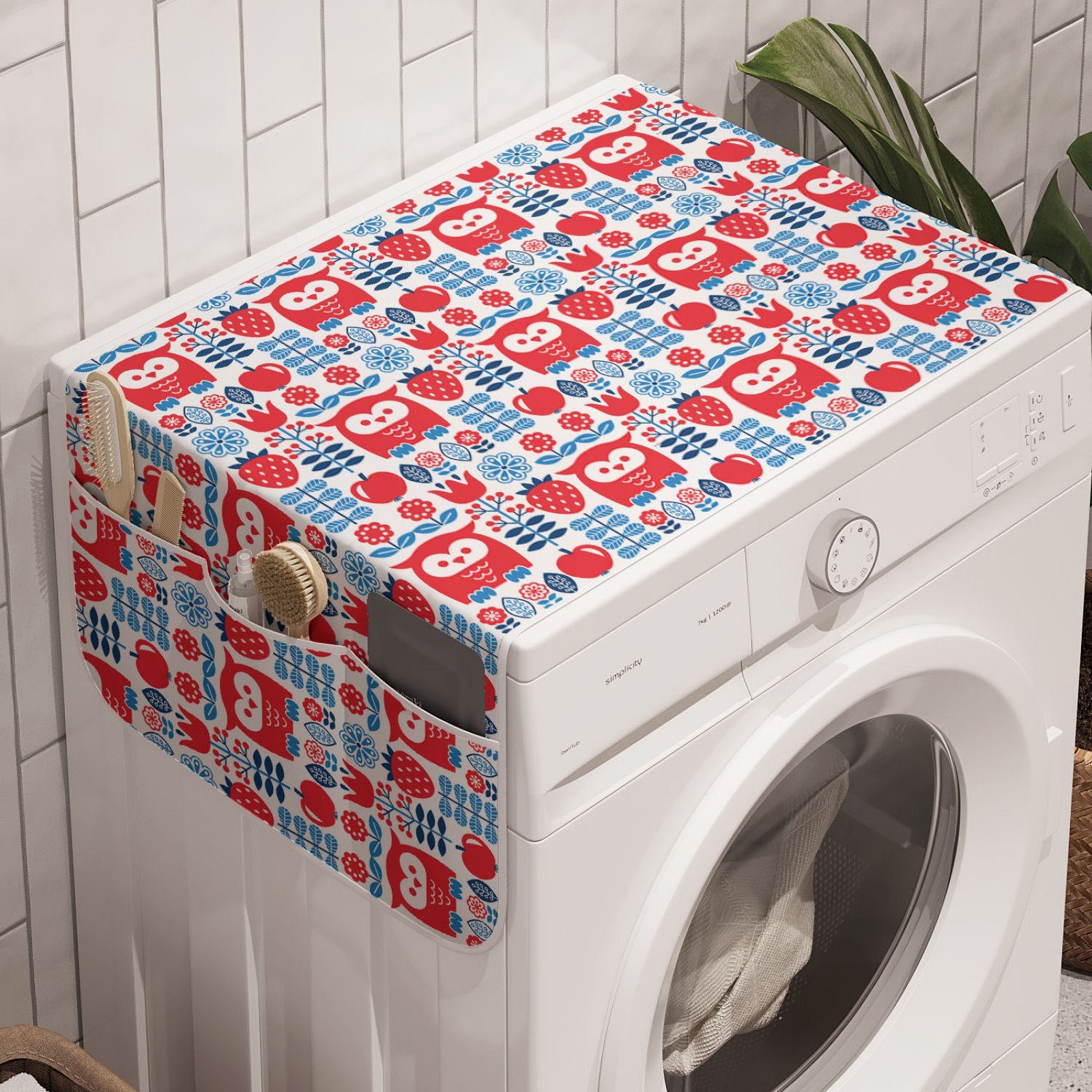 Waschmaschine und für Abakuhaus Floral mit norwegisch Trockner, Art Eulenmotiv Badorganizer Anti-Rutsch-Stoffabdeckung