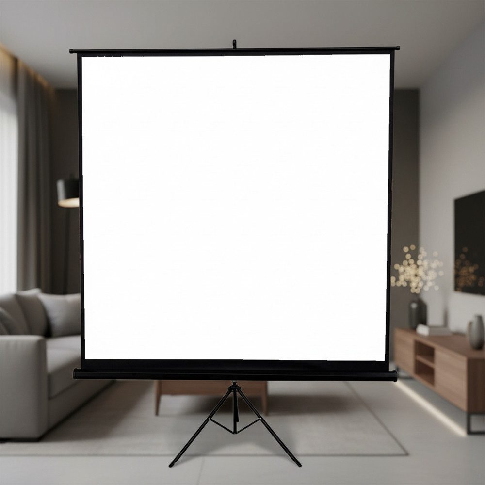 Melko Stativleinwand Mobile Beamer 203x203CM Heimkino 1:1, 16:9 & 4:3 Stativleinwand (3-Schicht Gewebetuch)