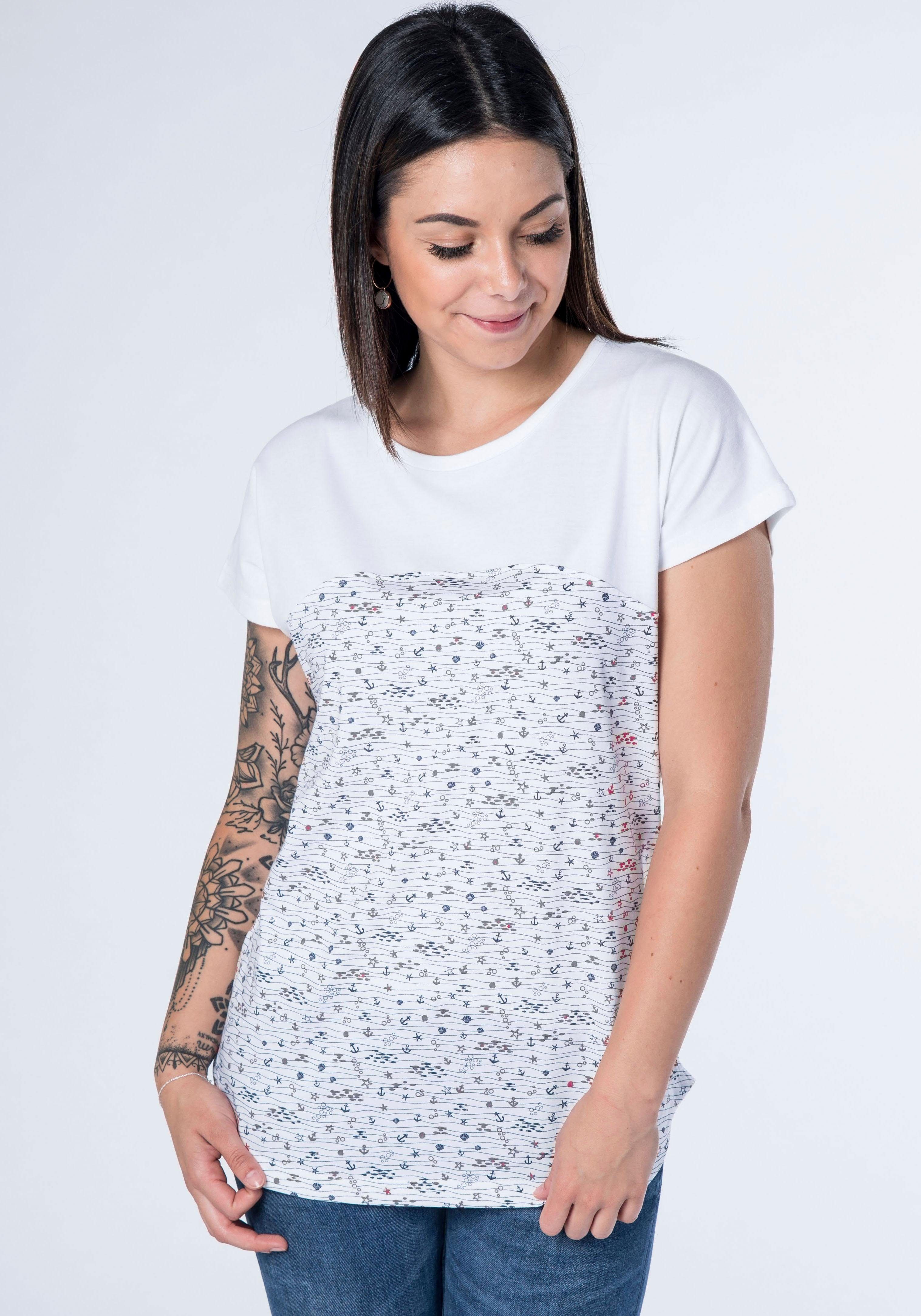 Alife Musterprints Streifen-oder T-Shirt mit Longshirt print & trendy Kickin weiß