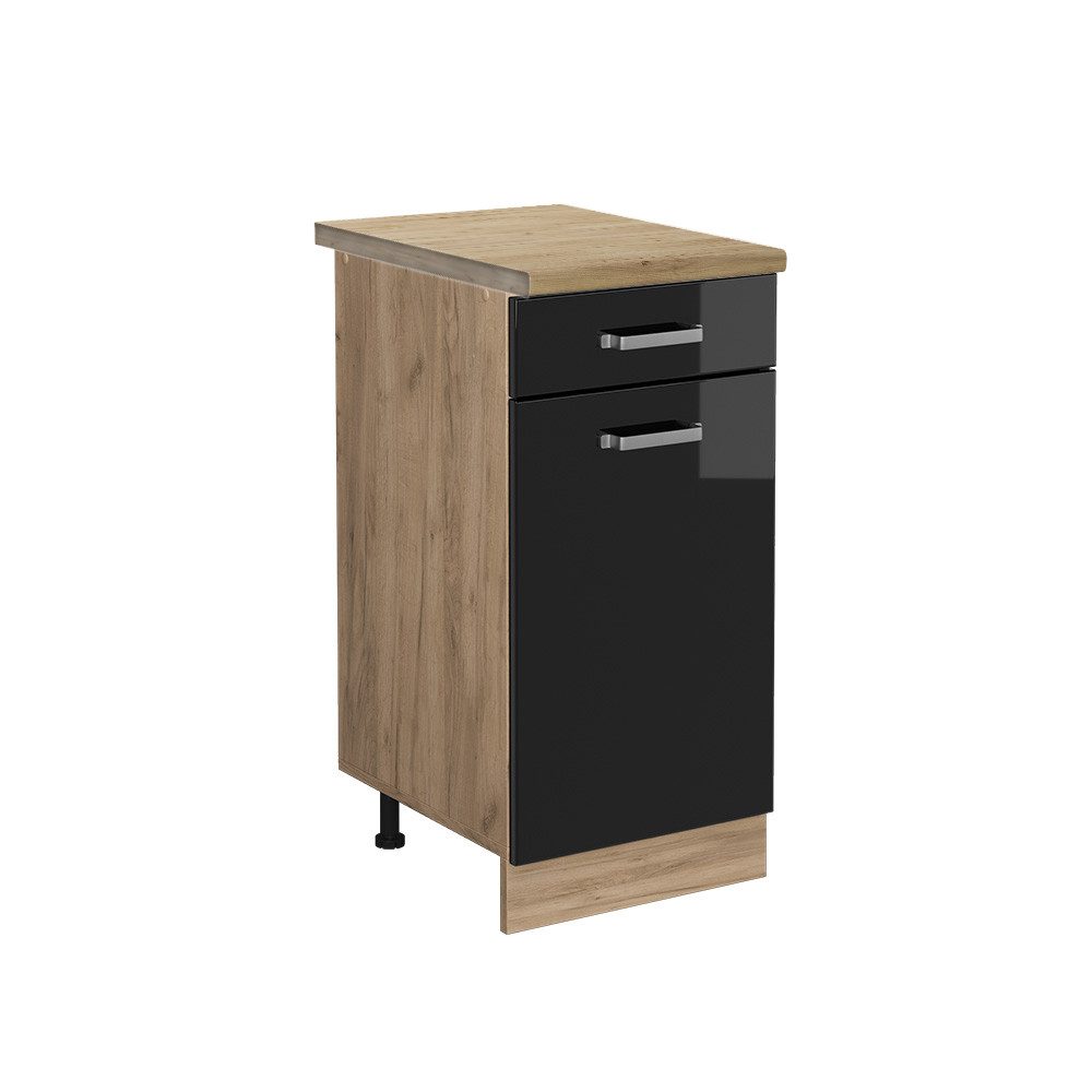 Vicco Unterschrank R-Line, Schwarz Hochglanz/Goldkraft Eiche, günstig online kaufen