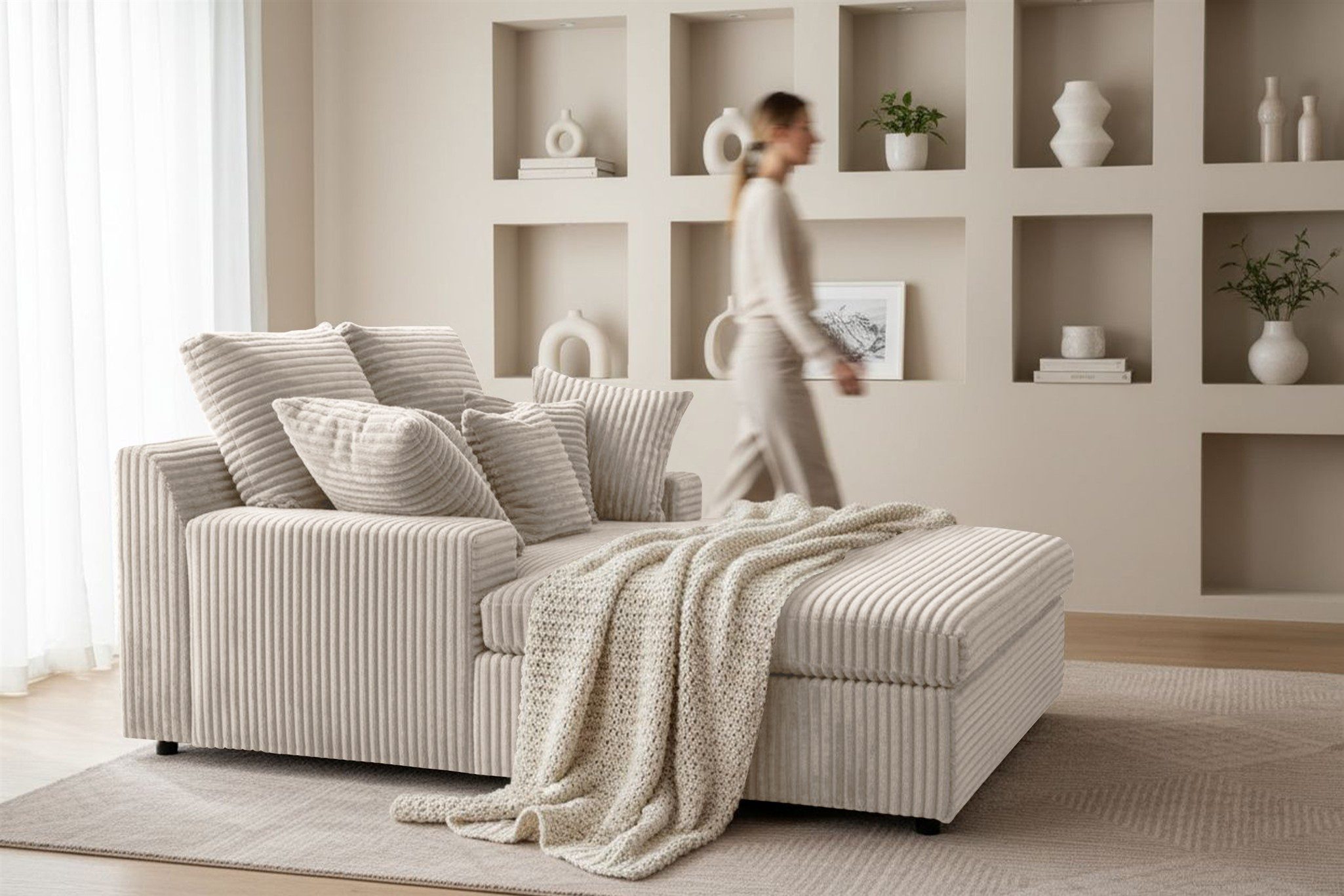 Fun Möbel Chaiselongue Chaiselongue Liege FUN LOREA in Stoff Tilia, inkl. Zierkissen und Rückenkissen, Rundumbezug