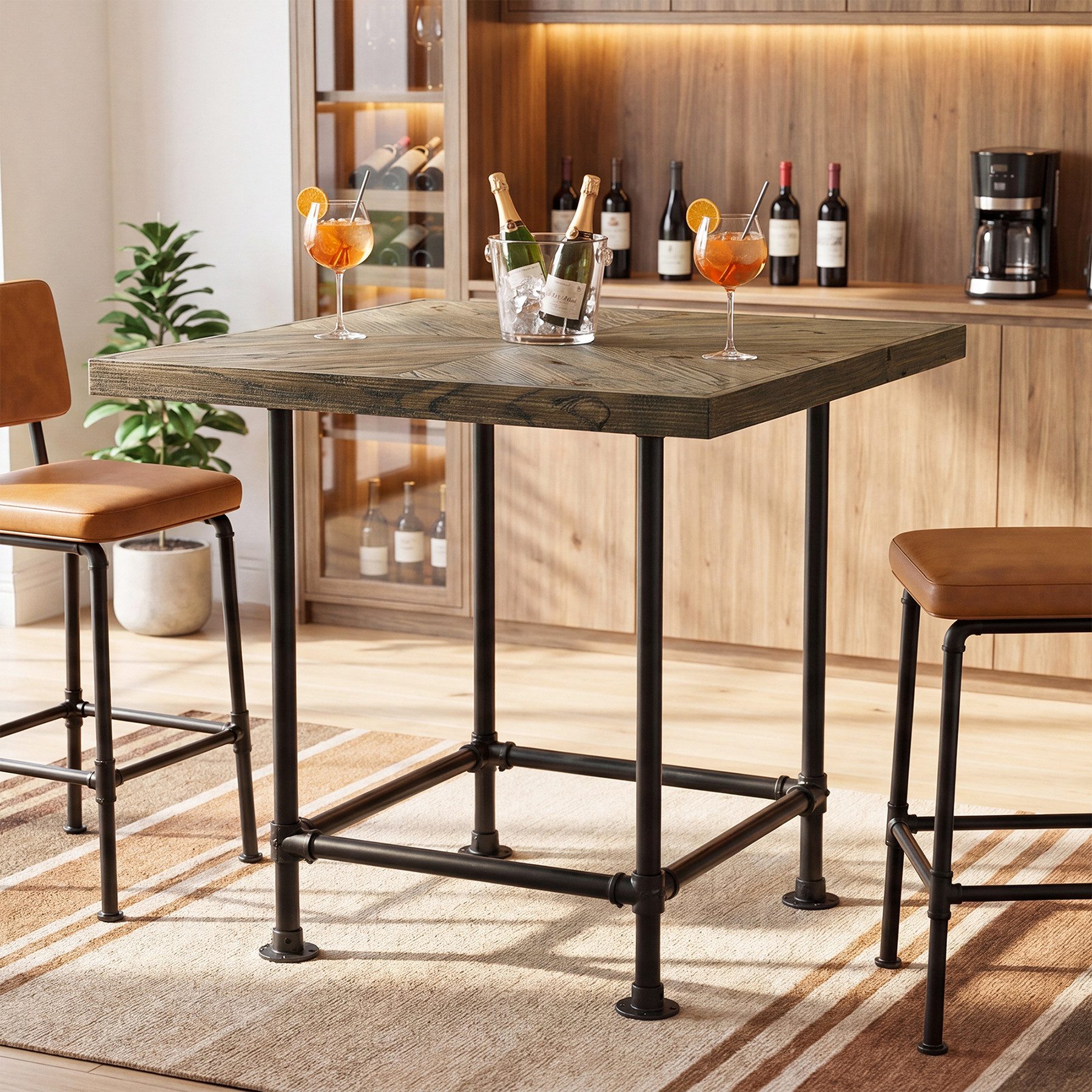 Tribesigns Bartisch 90 cm Bistrotisch, quadratischer Stehtisch mit Fußstütze, Küchentisch (mit Massivholzplatte und stabilem Metallgestell)