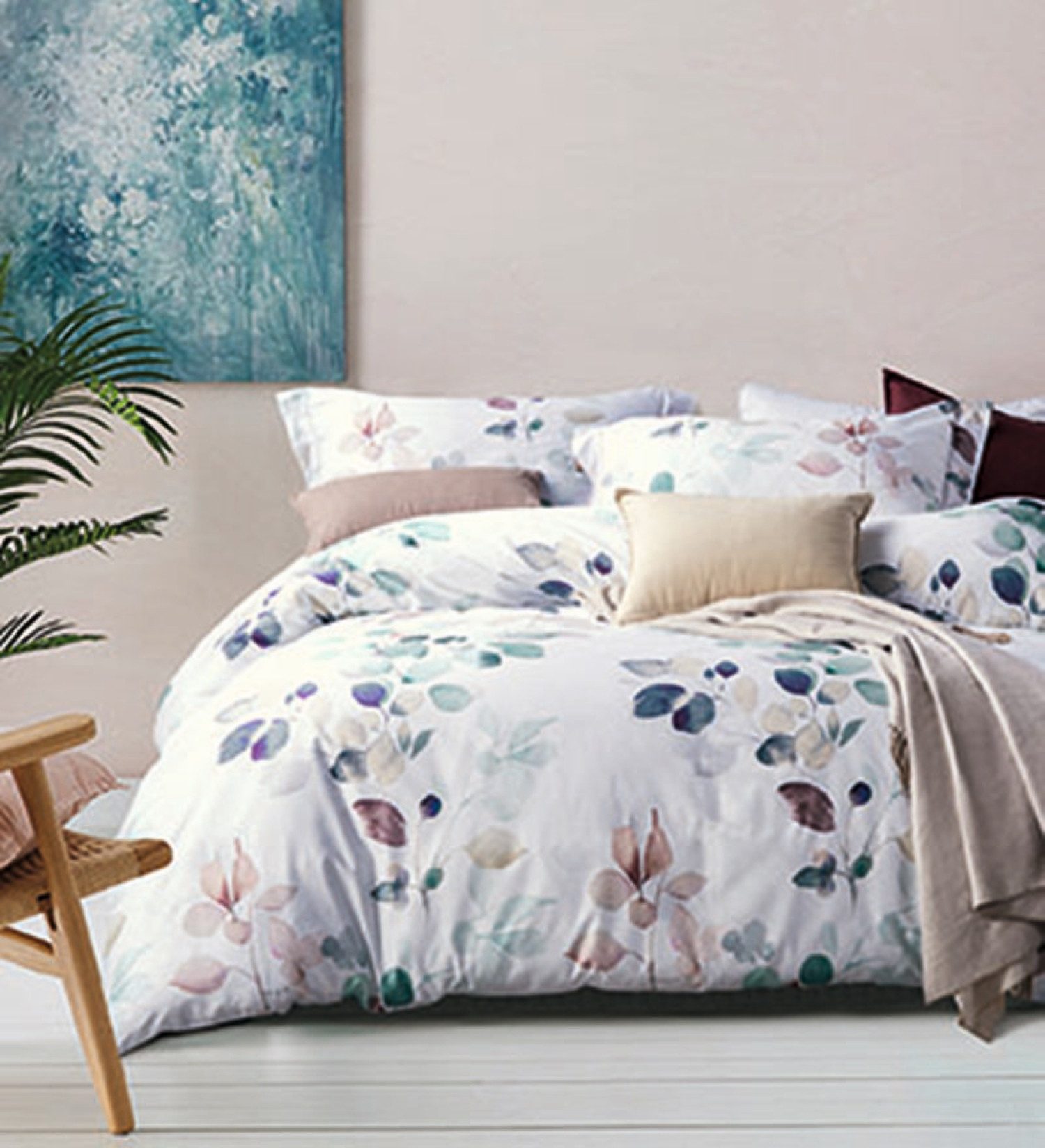 Sympathica Постельное белье Sympathica Satin Постельное белье Wende Blätter grün grau beige sand 155x22, Satin, 2 teilig