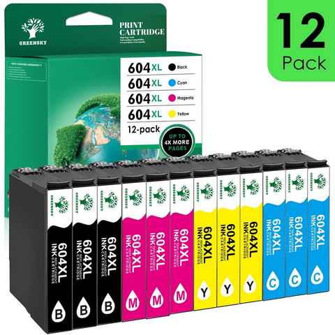 Greensky 12PK Multipack 604XL für EPSON 604 XL Druckerpatronen Tintenpatrone (WF-2910DWF WF-2930DWF WF-2935DWF WF-2950DWF, XP-2200 XP-2205 XP-3200 XP-3205 XP-4200 XP-4250)