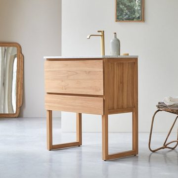 Tikamoon Waschtisch Badezimmermöbel aus massivem Teakholz und Premium-Terrazzo Moon 80 cm