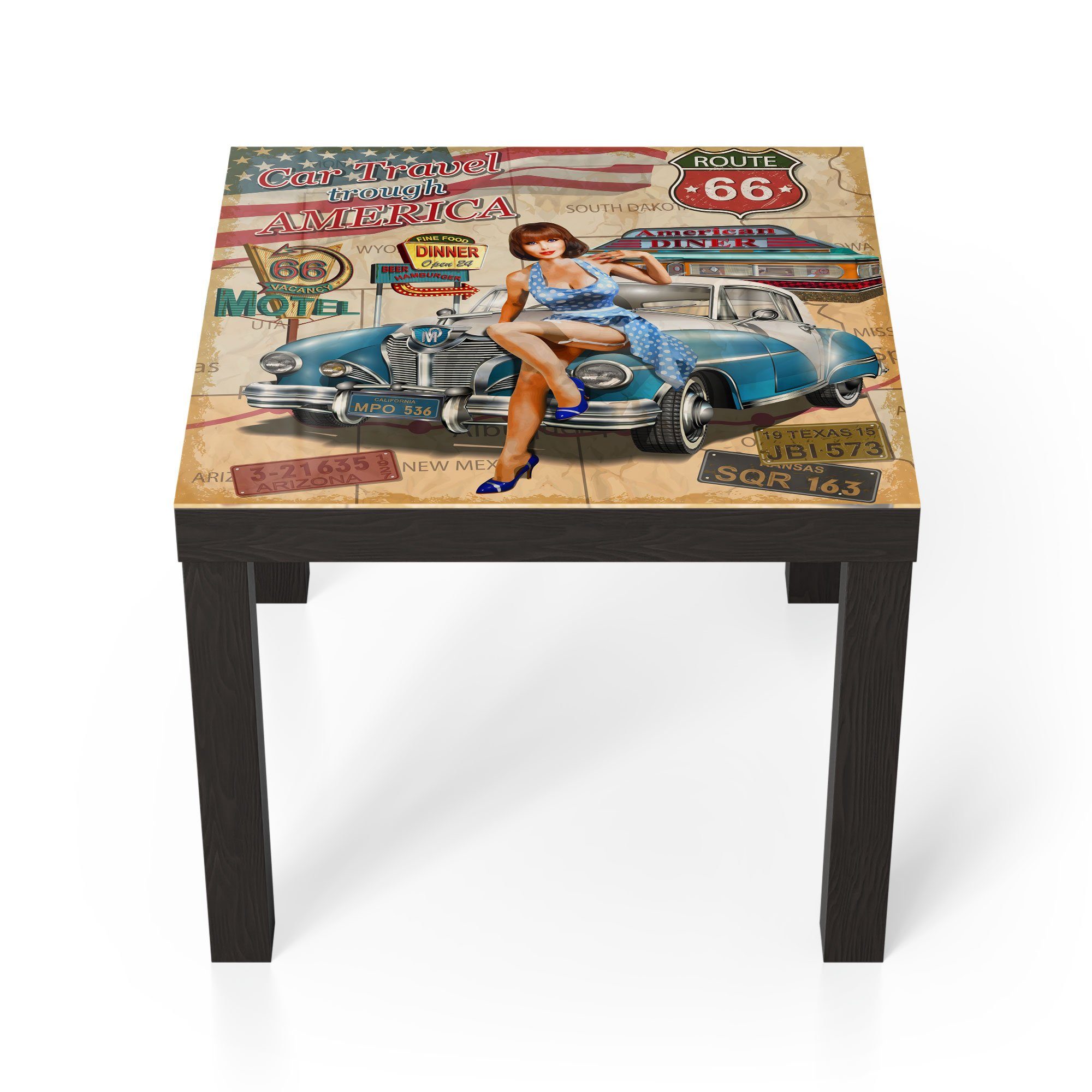 DEQORI Couchtisch 'Route 66-Plakat', Glas Beistelltisch Glastisch modern Schwarz