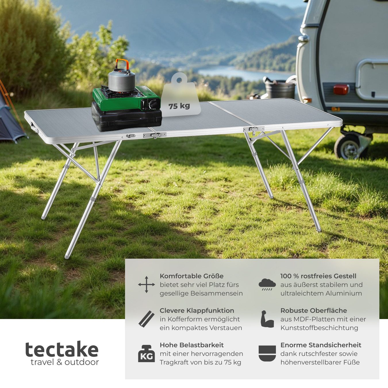 tectake Campingtisch Jumbo (1-St., 1 tlg), XXL-Campingtisch mit Klappfunkti günstig online kaufen