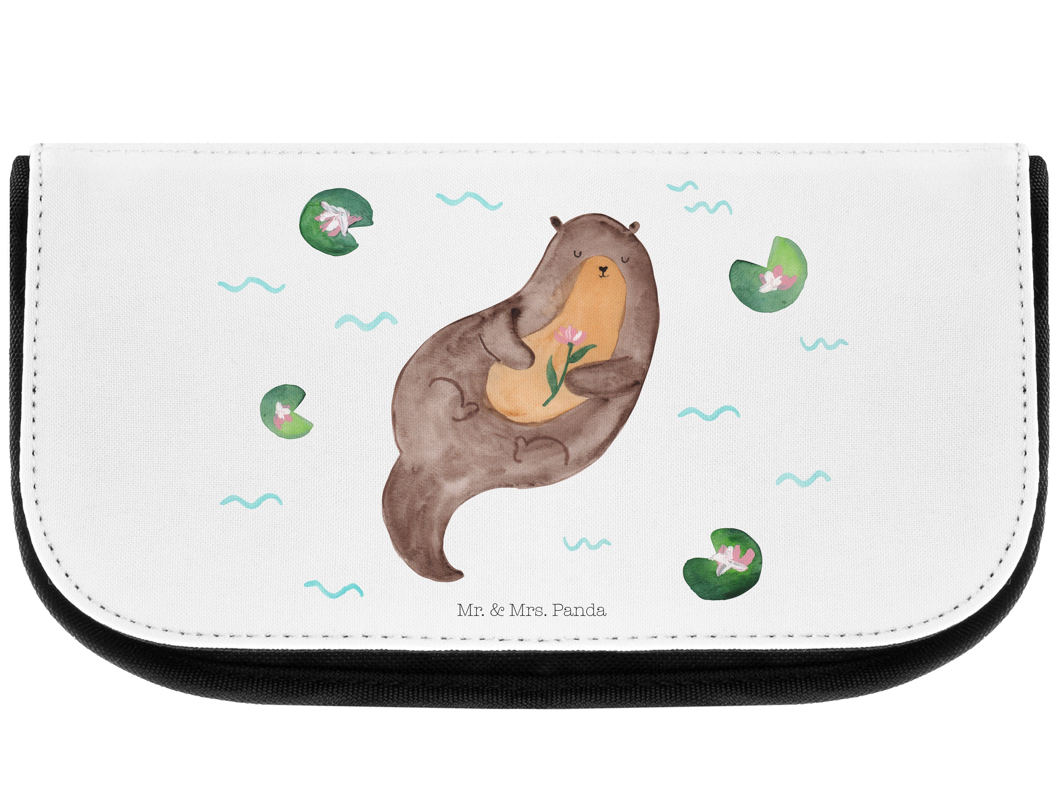 Mr. & Mrs. Panda Kosmetiktasche Otter mit Seerose - Weiß - Geschenk, Otter Seeotter See Otter, Schmin (1-tlg)