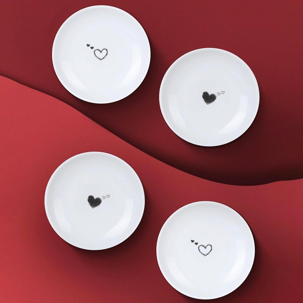 Kütahya Porselen Dessertteller Kütahya Porselen Pretty Teller-Set 4tlg 10 cm, Herzmuster, Weiß