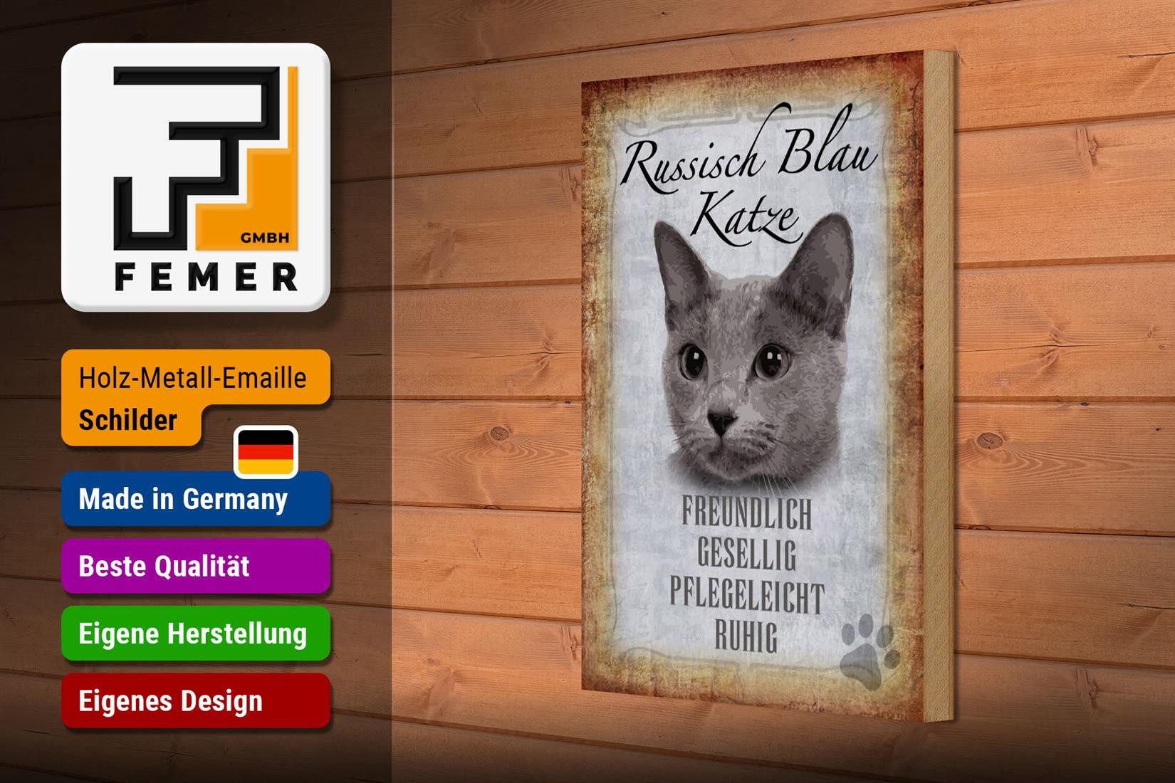 Femer GmbH Holzbild Spruch 20x30cm russisch blau Katze, Sprüche Zitate Lustiges (1 St), Glatte Holzfaserplatte (MDF), vorn beschichtet