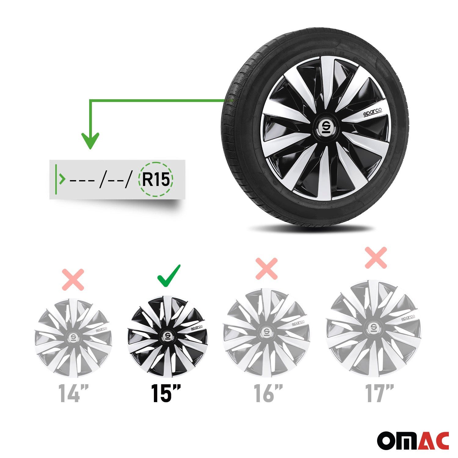 OMAC Radkappen Sparco 14 Zoll Roma Silber Grau 4tlg, (4-St) Einfache Installation, Haltbar