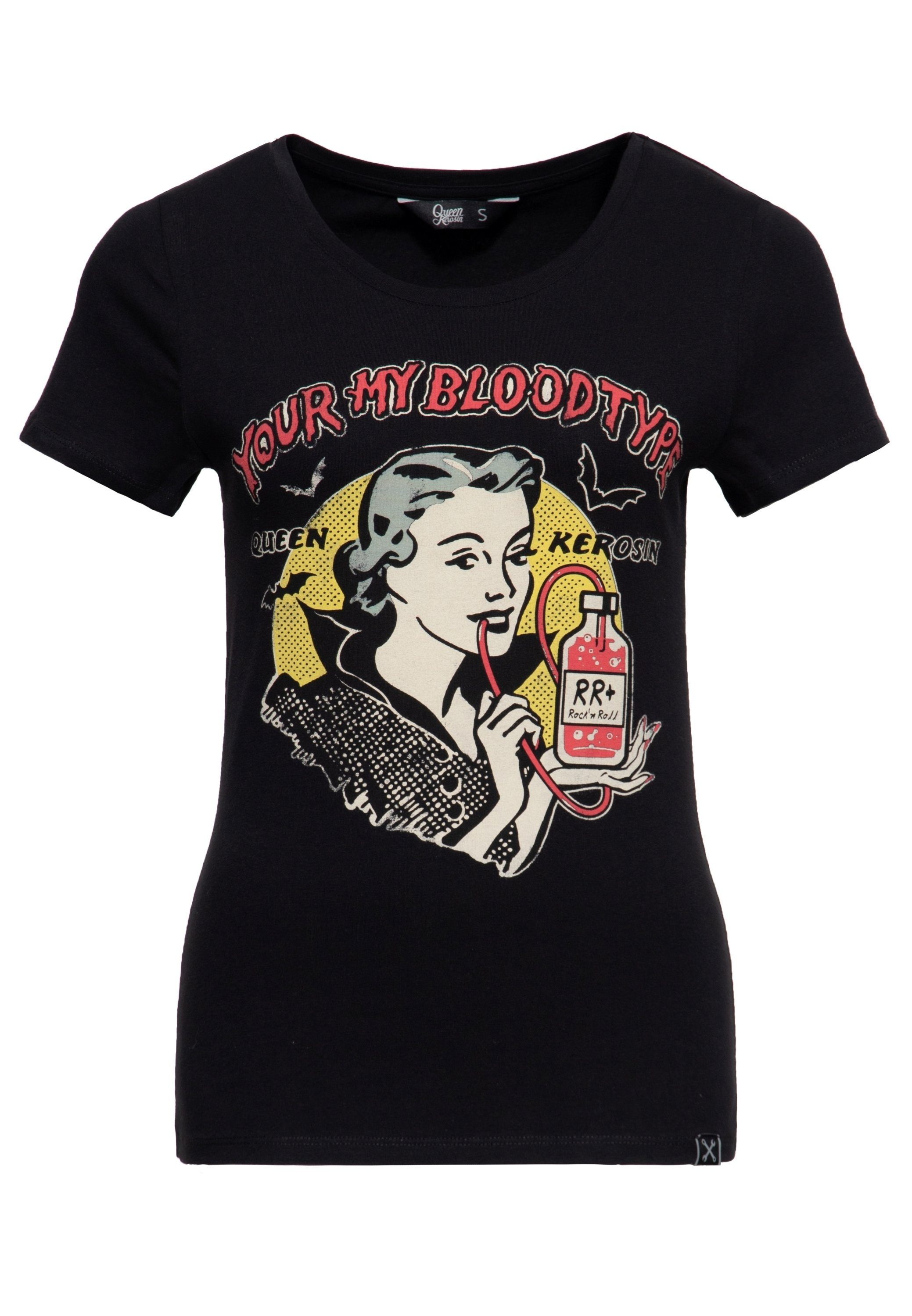QueenKerosin Print-Shirt You're my blood type (1-tlg) mit Vampir-Artwork