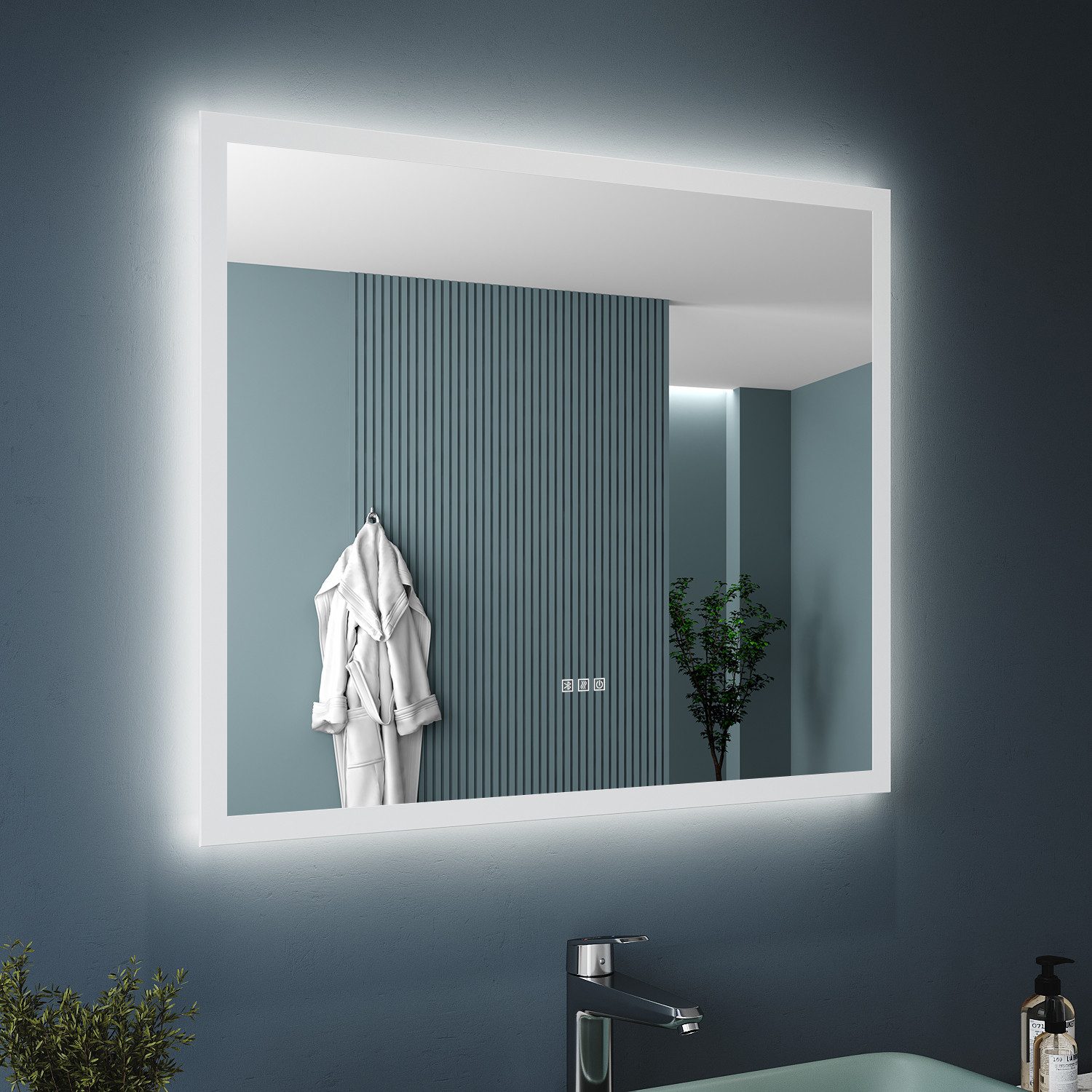 SONNI Badspiegel LED Bad Speigel mit Bluetooth Badspiegel mit Beleuchtung 60 x 50 cm