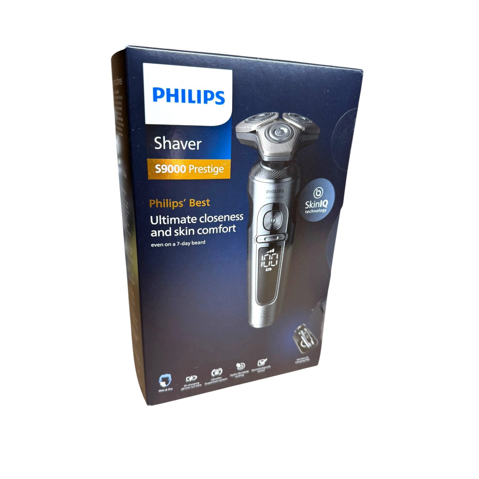 Philips Elektrogesichtshaarentferner Philips elektrischer Rasierer S9000 Prestige XP9871/22, Nasen- und Ohrenhaartrimmer, Elektrischer Nass- und Trockenrasierer-Set mit umfangreichem Zubehör