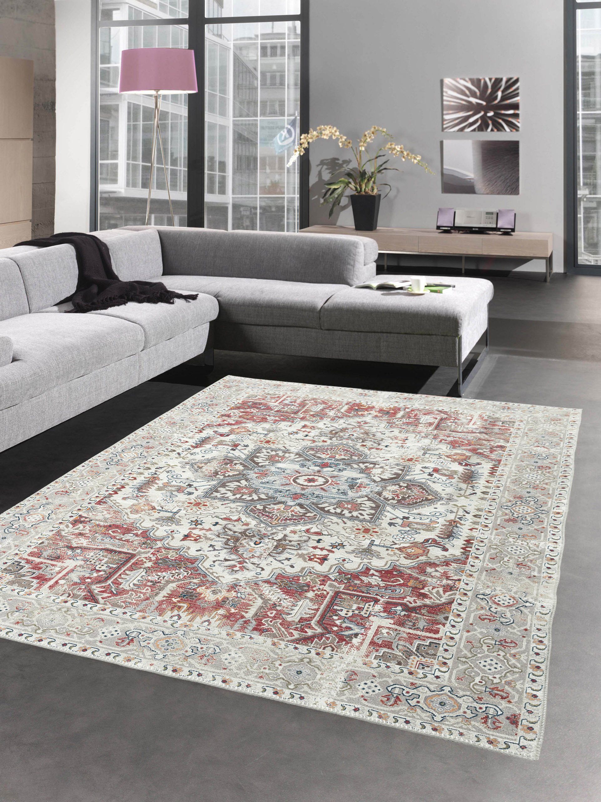 Carpetia Teppich Klassischer Teppich mit modernen Verzierungen in creme rot günstig online kaufen