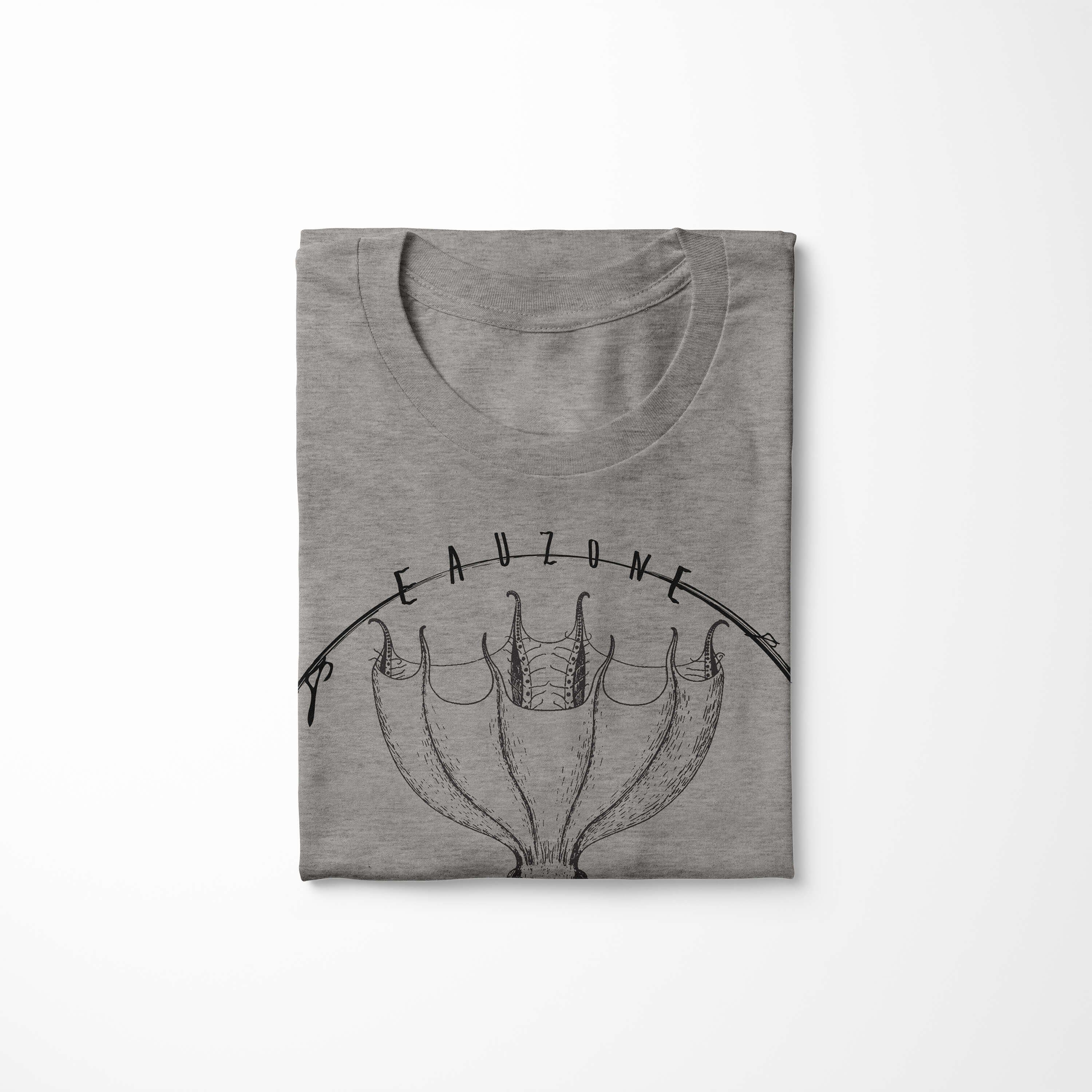 und Serie: sportlicher T-Shirt Sinus Fische Struktur 062 T-Shirt Sea Tiefsee / feine Schnitt Creatures, - Art Sea Ash