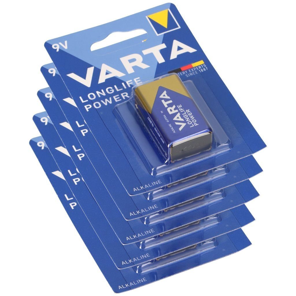 VARTA 5x Varta 4922 Longlife Power 9V-Block 1er Blister Batterie | Batterien