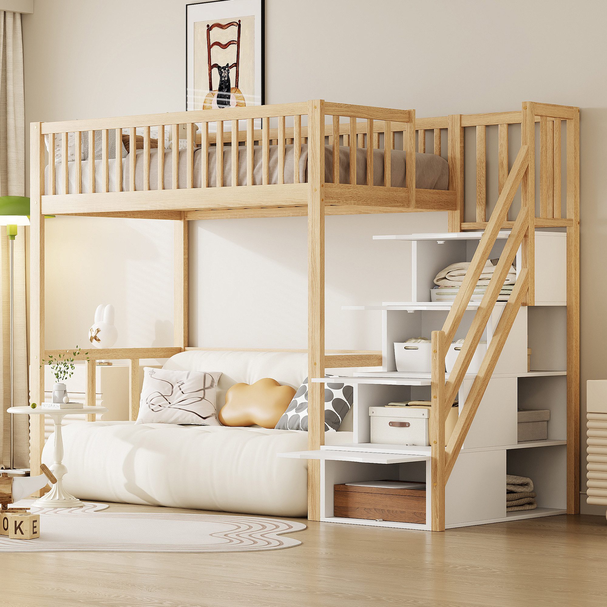 Flieks Hochbett Massivholz Kinderbett Einzelbett 90x200cm günstig online kaufen