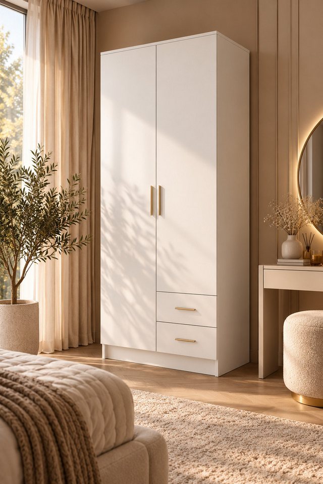MOEBLO Drehtürenschrank Aurelio 80 (80 cm breit, mit 2 Schubladen kompakter Kleiderschrank mit 2 Schubladen, Einlegeböden und …