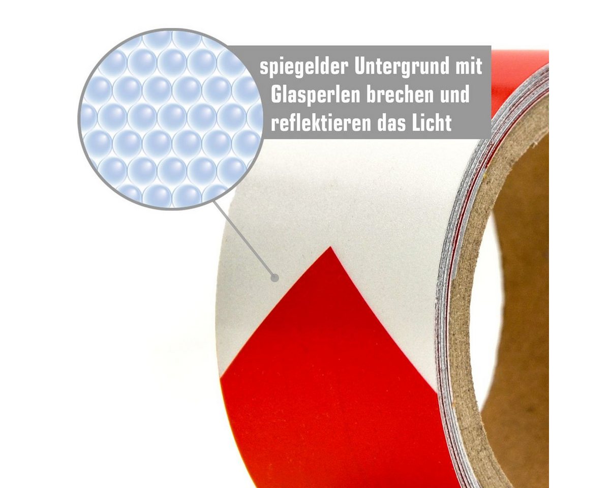 Thumbnail - eyepower Klebeband Reflektorband Selbstklebend 5m x 5cm Reflektierend Warnband Klebeband Rot Weiß
