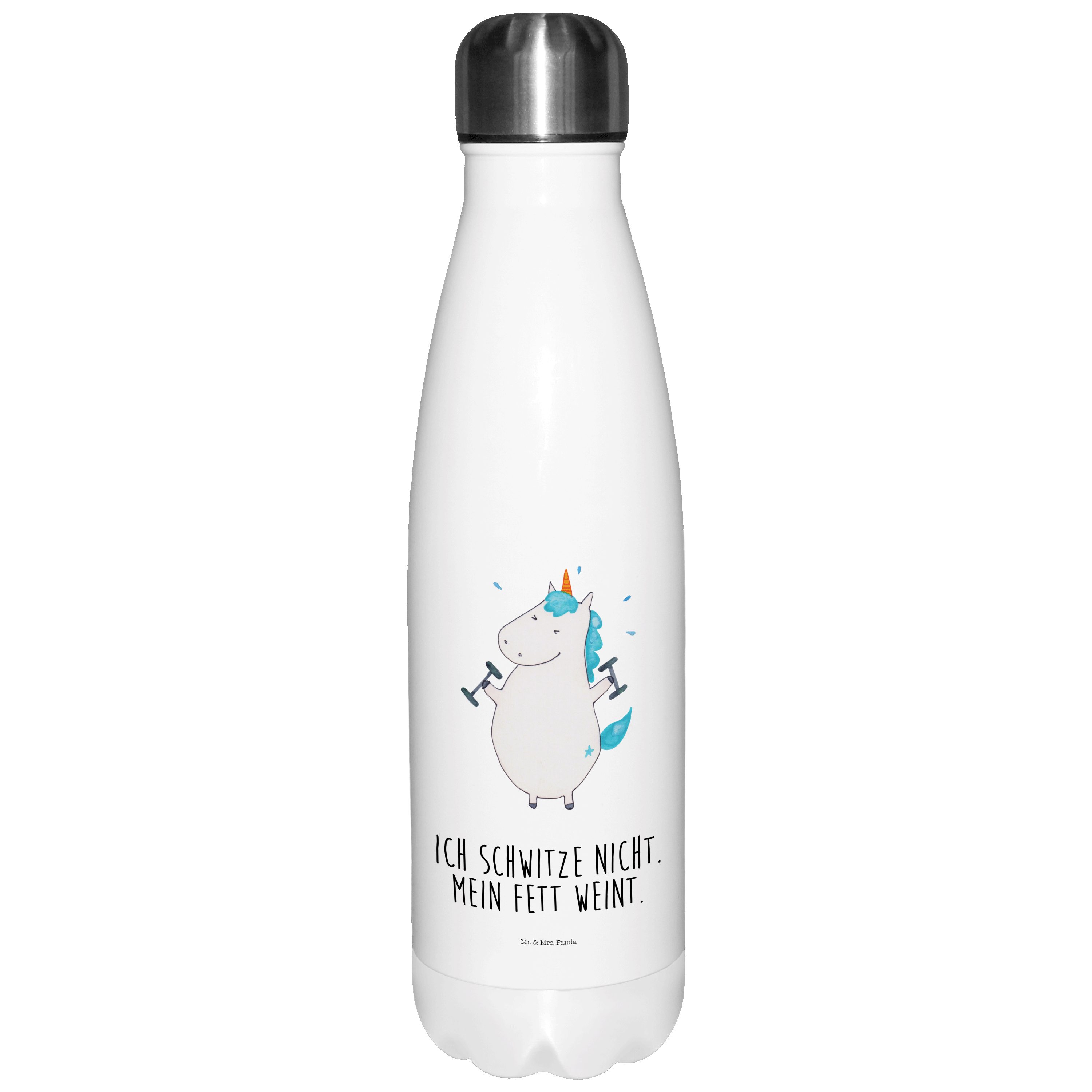 Mr. & Mrs. Panda Thermoflasche Einhorn Fitness - Weiß - Geschenk, Trinkflasche, Edelstahl, Geräte, E, Liebevolle Designs
