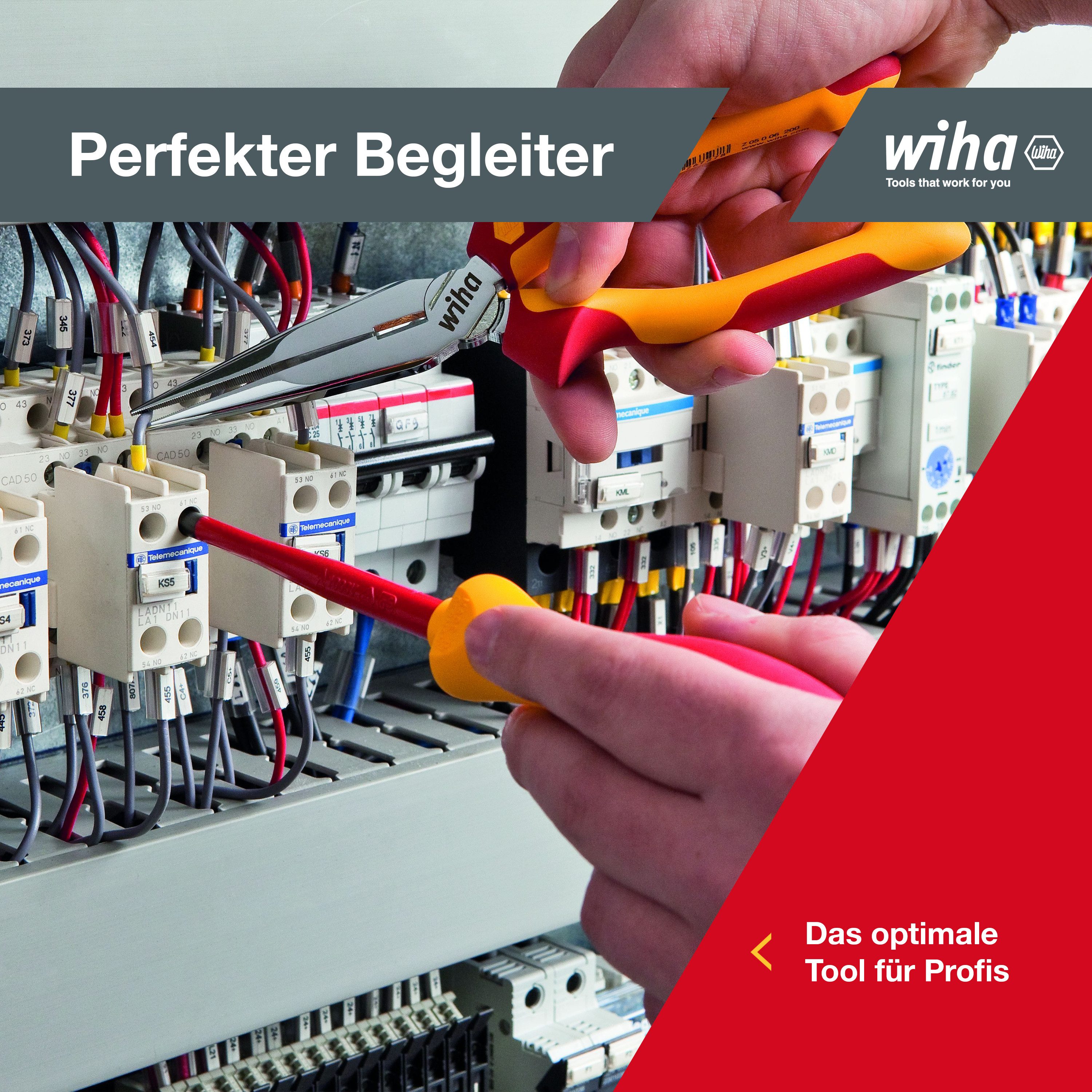 Wiha Flachrundzange Professional electric (26727), 200 mm, mit Schneide, gerade Form, Zange für Elektriker, VDE geprüft