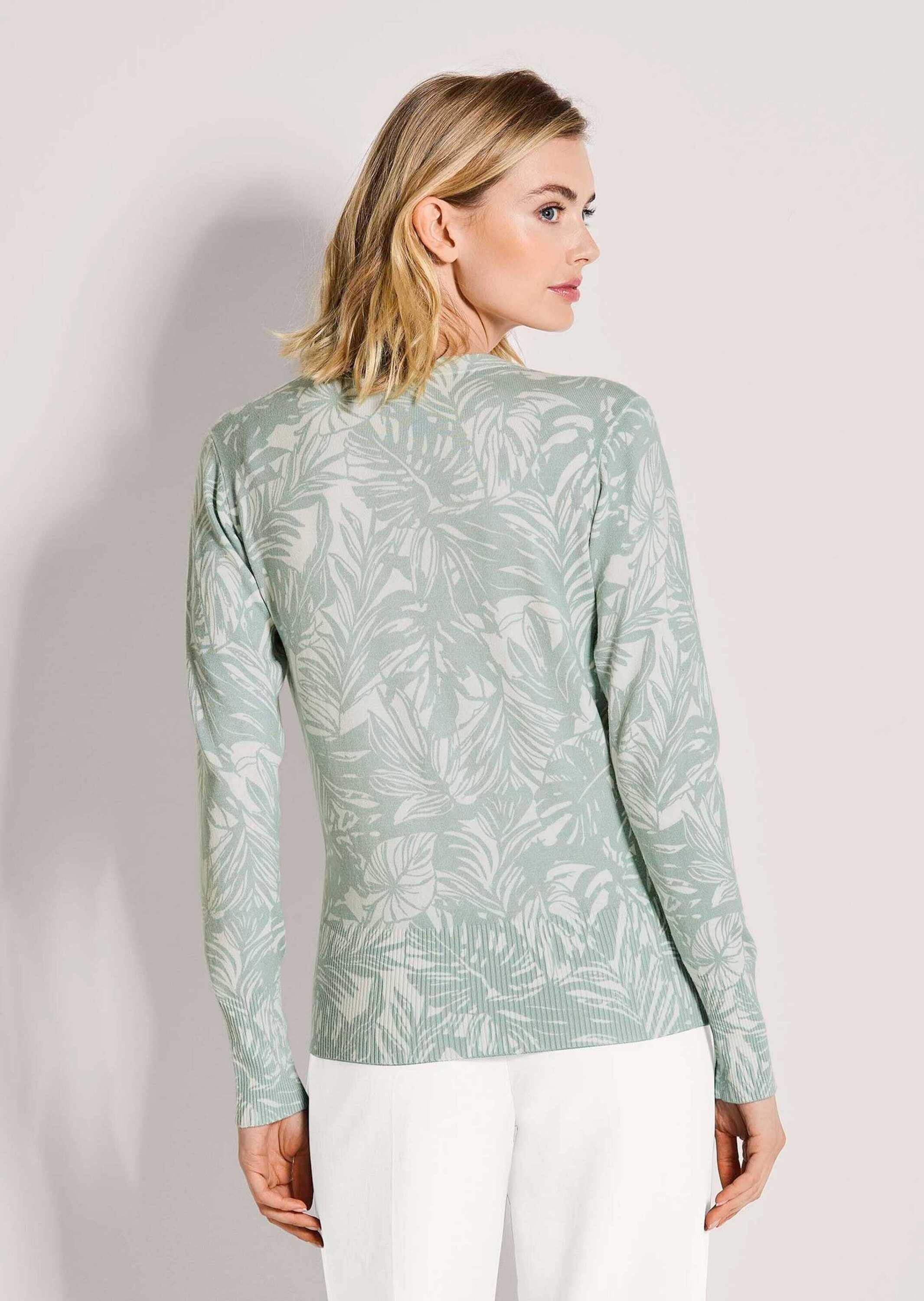 MADELEINE Strickjacke Elegante Feinstrickjacke mit Print, V-Ausschnitt Sommerliche Viskose-Jacke mit zartem Allover-Print, Knopfleiste