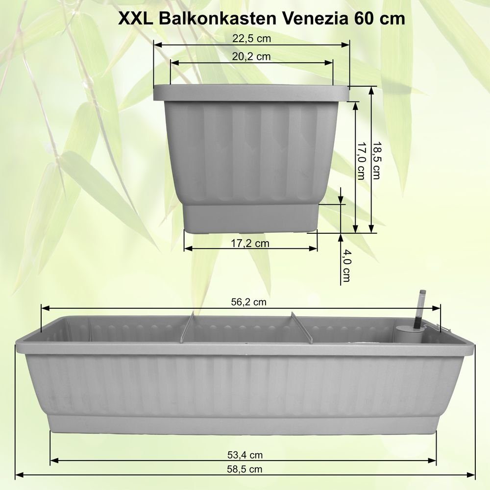 Heimwerkercenter Balkonkasten XXL Balkonkasten Venezia mit Bewässerung 60 x 22,5cm Weiss Kunstoff