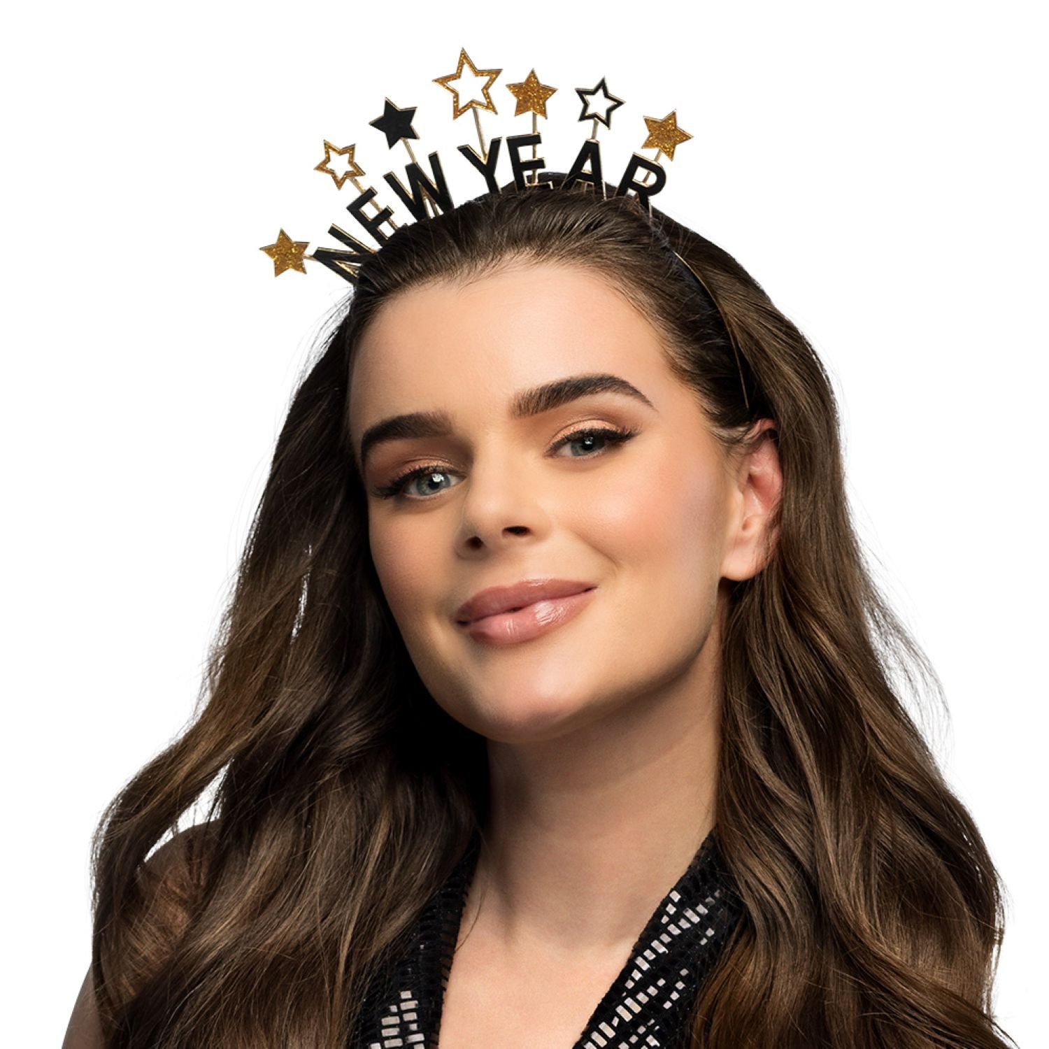 Boland Kostüm Metall Diadem 'New Year', Gold Schwarz