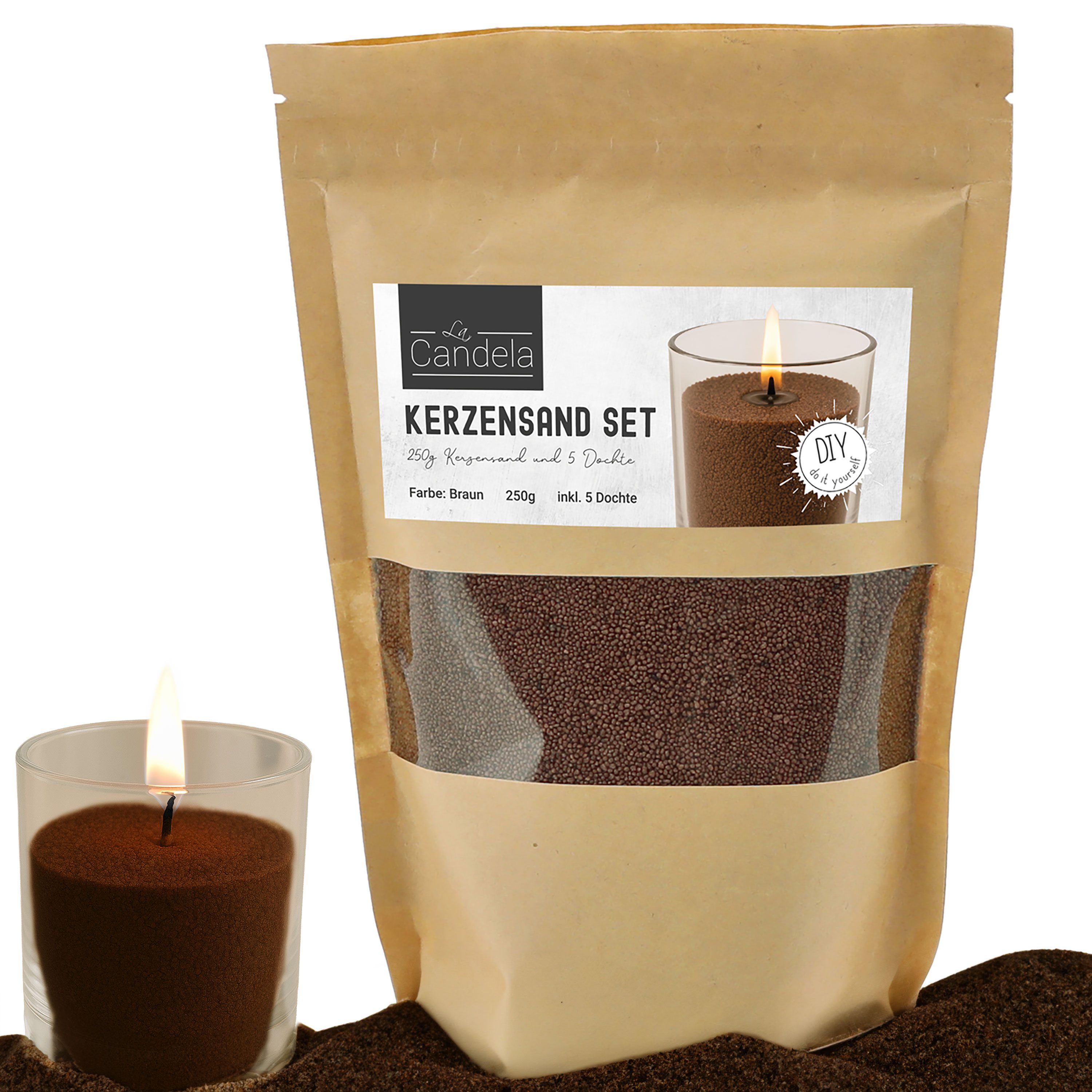 CEPEWA Formkerze DIY Kerzensand 5 Dochte 250gr braun Paraffinwachs Sandgranulat Wachs
