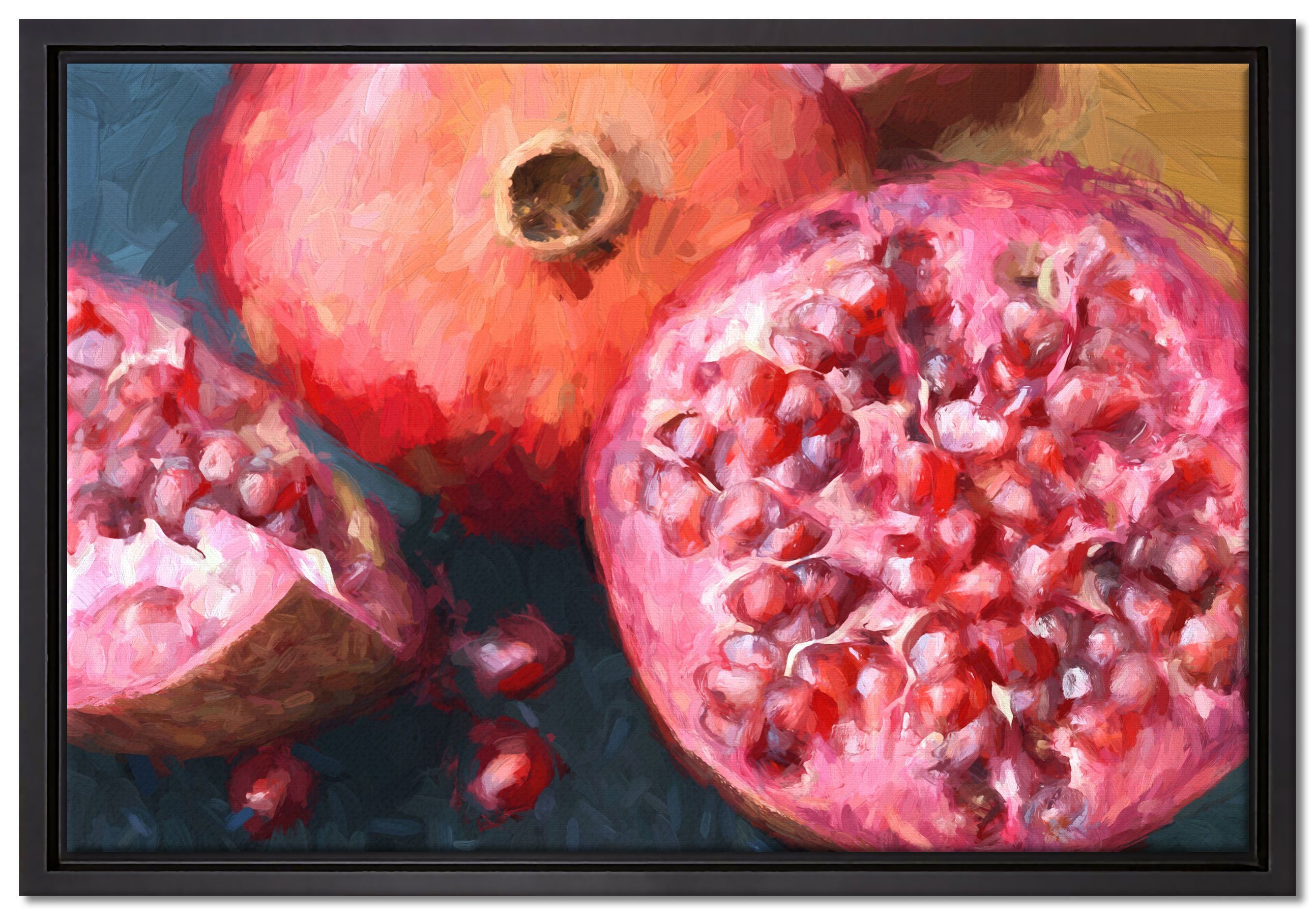 [Günstigster Preis] Pixxprint Leinwandbild Leinwandbild Granatapfel, fertig (1 Zackenaufhänger bespannt, inkl. St), gefasst, einem in Wanddekoration Schattenfugen-Bilderrahmen