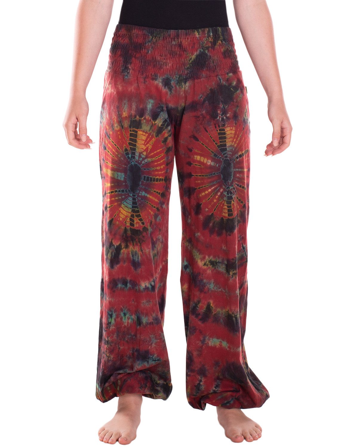 Vishes Chinohose Batikhose Baumwolle Sommerhose mit Gummibund Einheitsgröße Alternative Mode, Ethno, Hippie, Goa Style