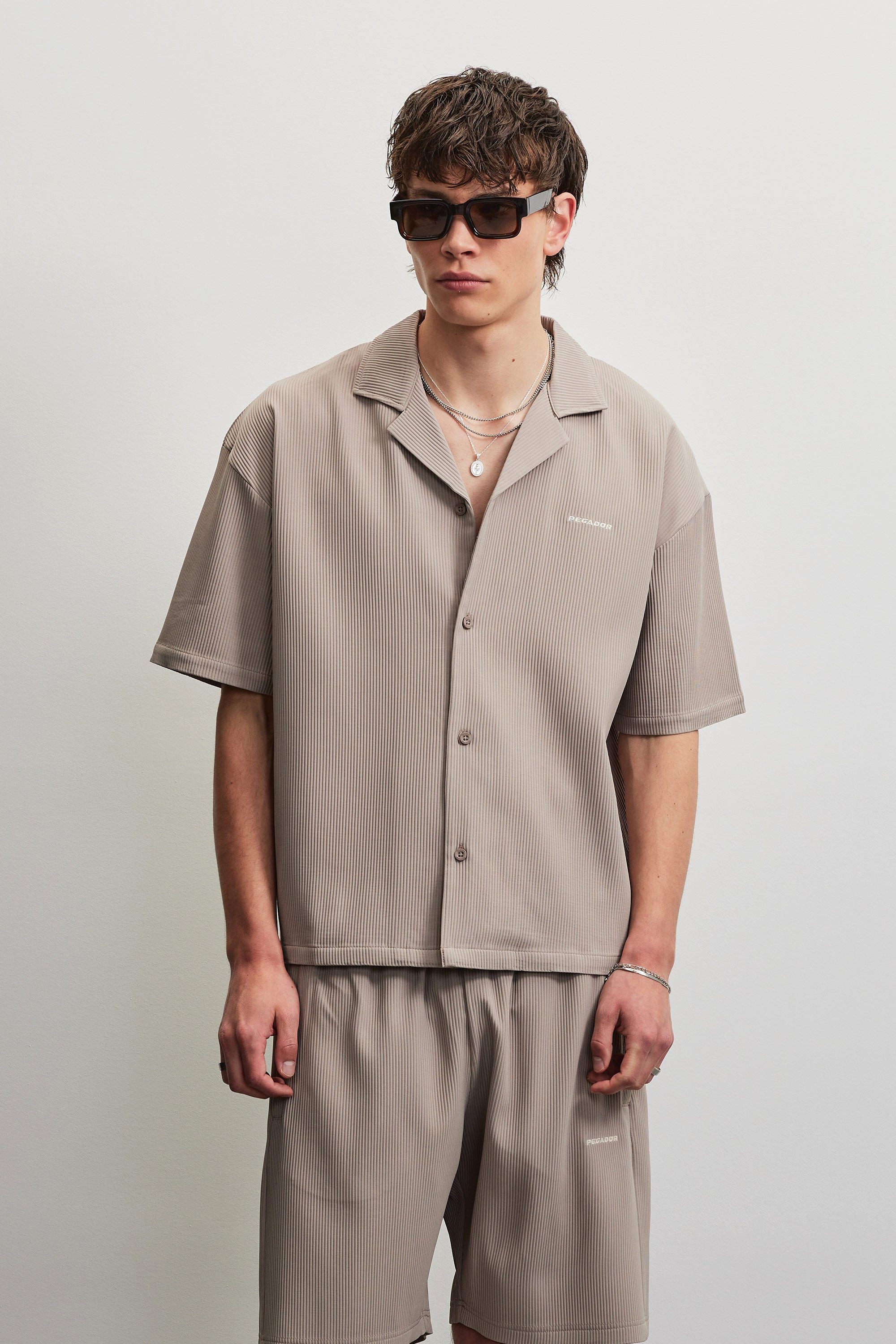 PEGADOR Kurzarmhemd TROY PLISSEE SUMMER SHIRT Baumwollmischung, regular fit