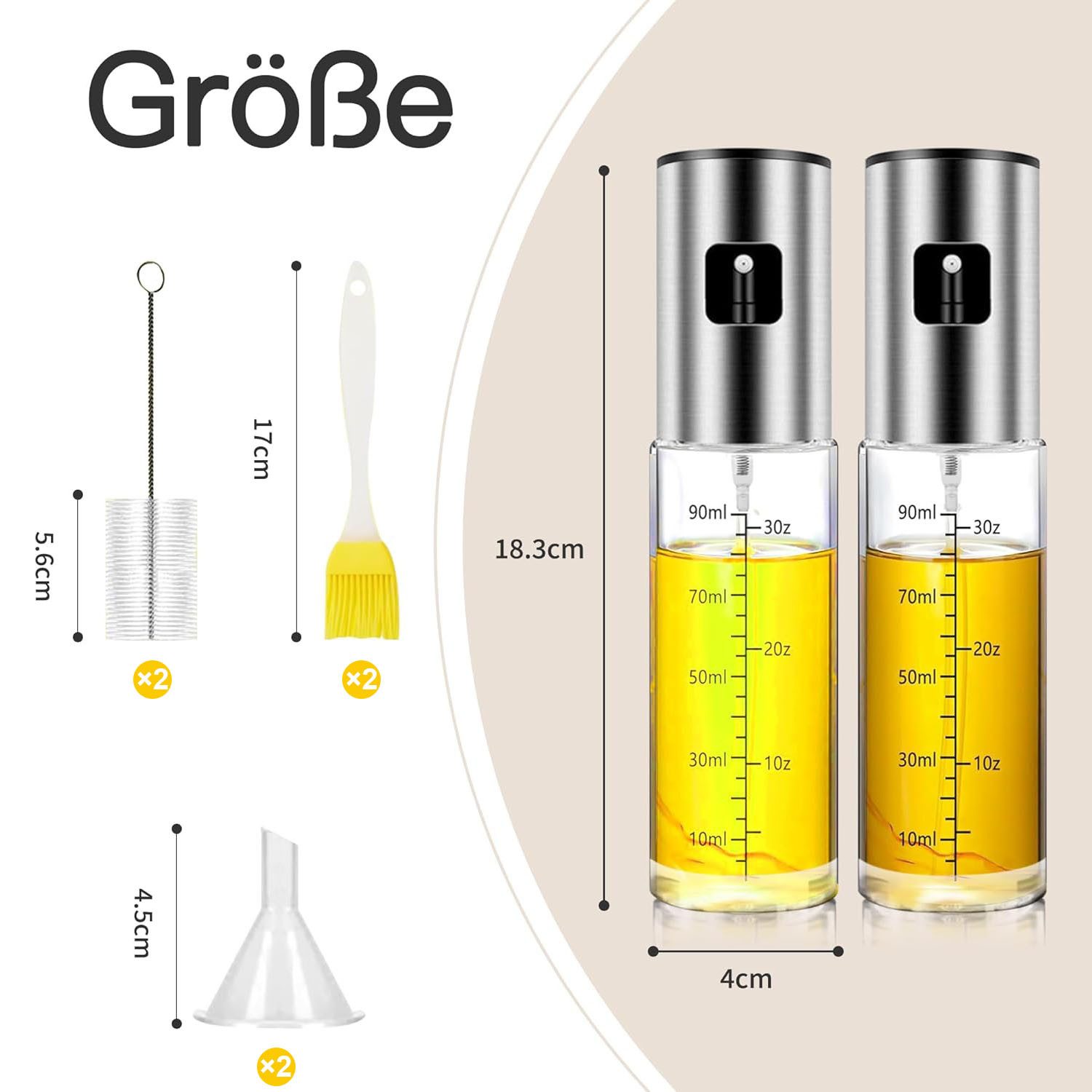 SURFOU Ölspender 2 Stück Ölsprüher für Speiseöl und Essig Glas Speiseöl Sprühflasche, Olivenöl Sprüher Oil Sprayer für Salat, Grillen mit Skala & Trichter