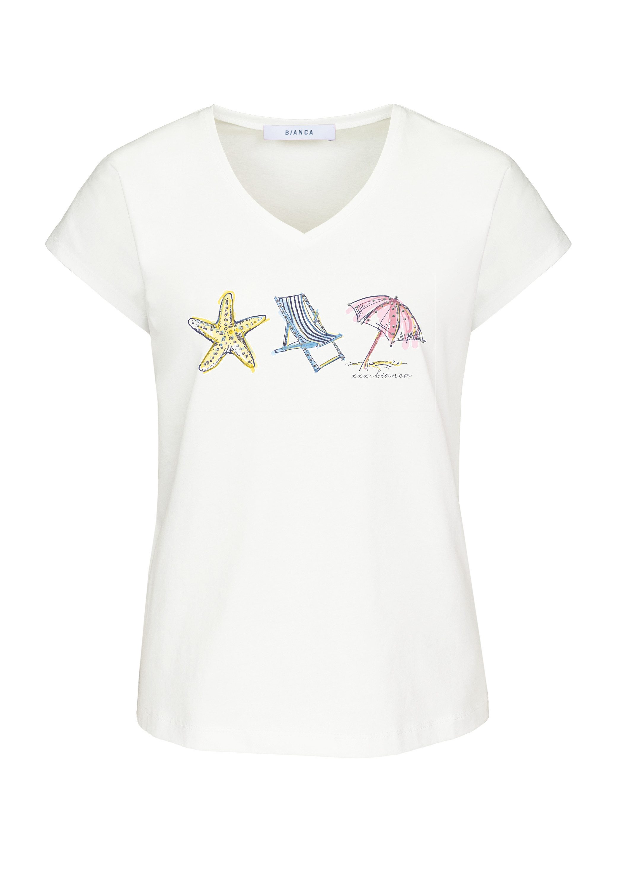 bianca Print-Shirt JULIE mit maritimem Front-Print und Metallic-Effekt