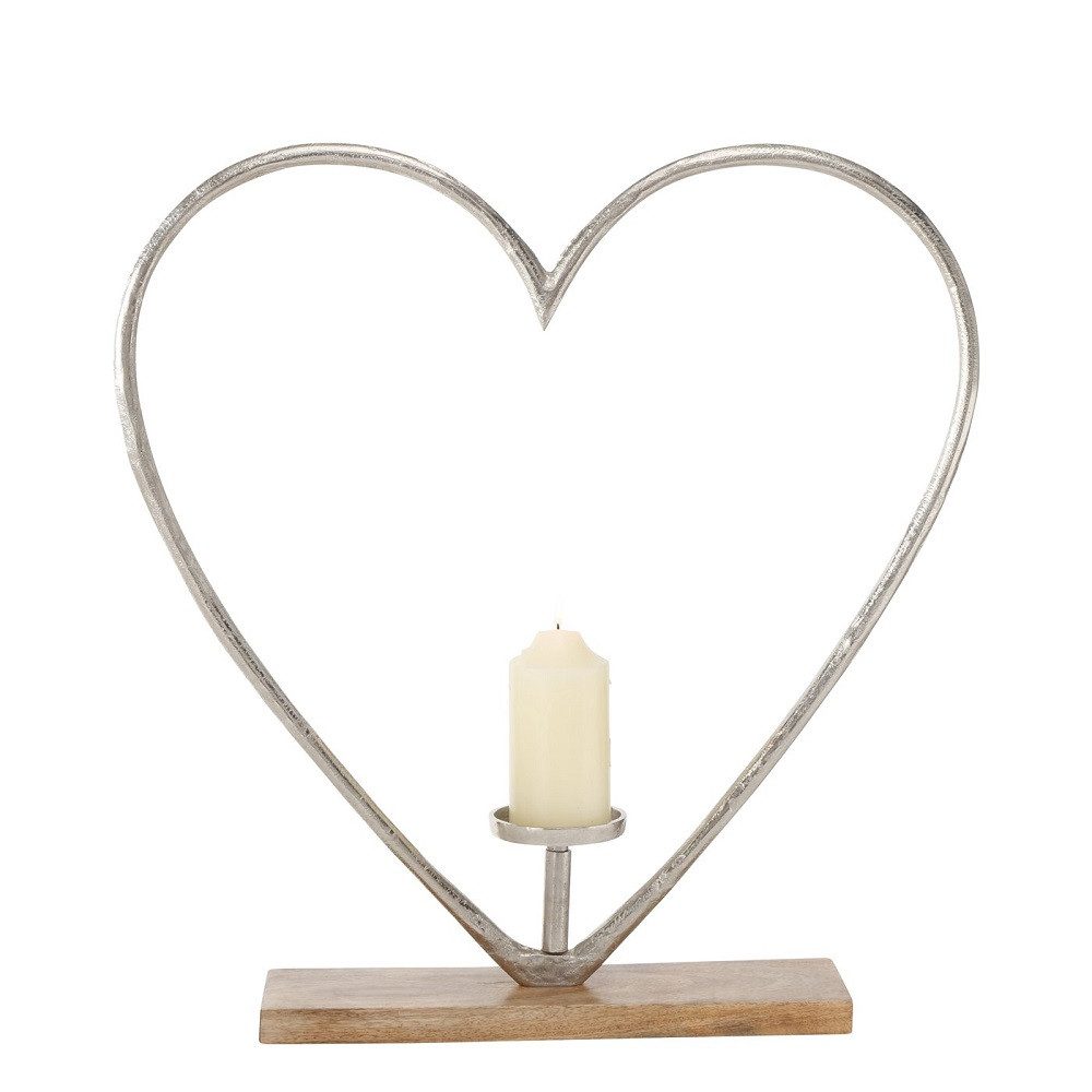 BOLTZE GRUPPE GmbH Kerzenhalter Kerzenleuchter Hearly Herz Mangoholz Aluminium H.60 cm