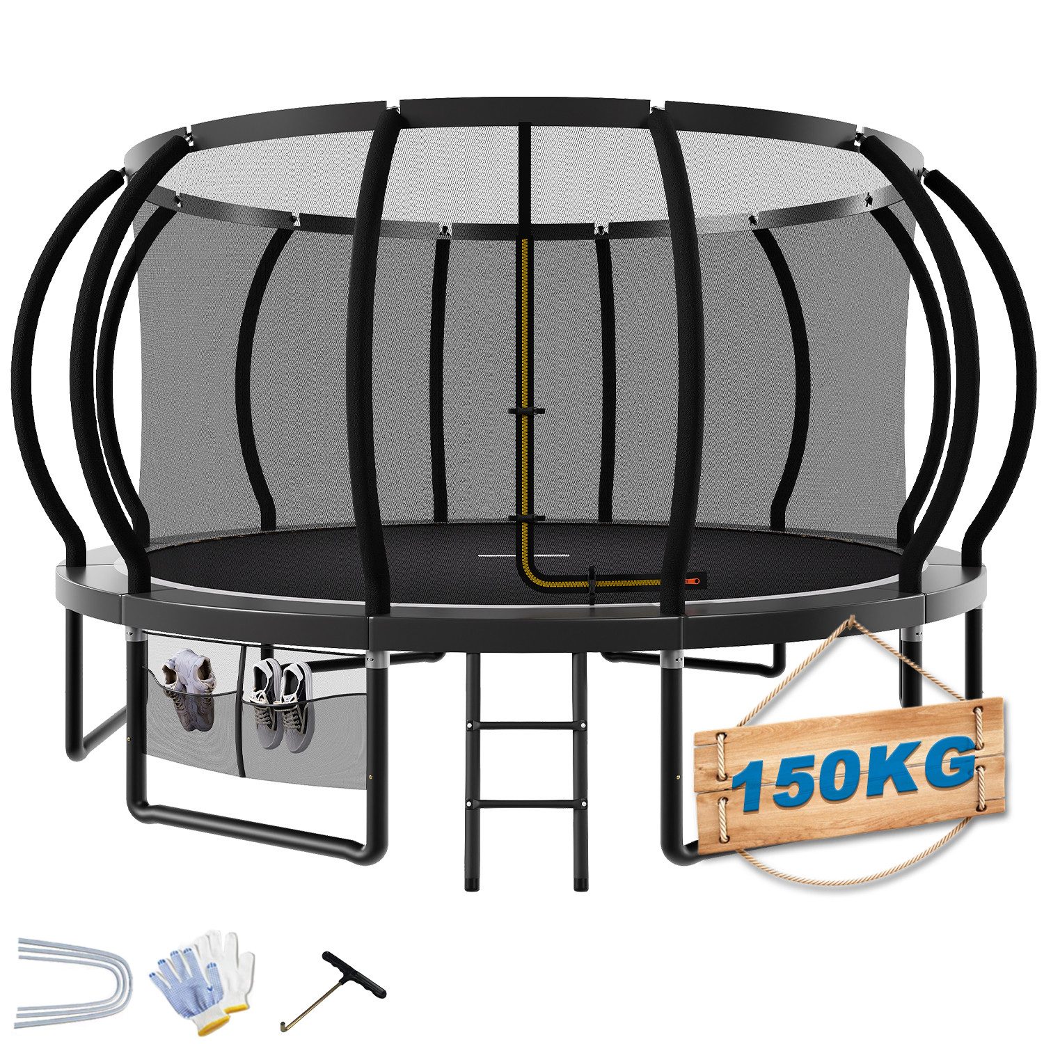 HOMALL Gartentrampolin Kindertrampolin Ø305/366, Gewicht 150kg, Ø 427 cm, (228 cm, Ø 228/305/366/427 cm, mit Sicherheitsnetz und Leiter, 360° Schutzgitter)