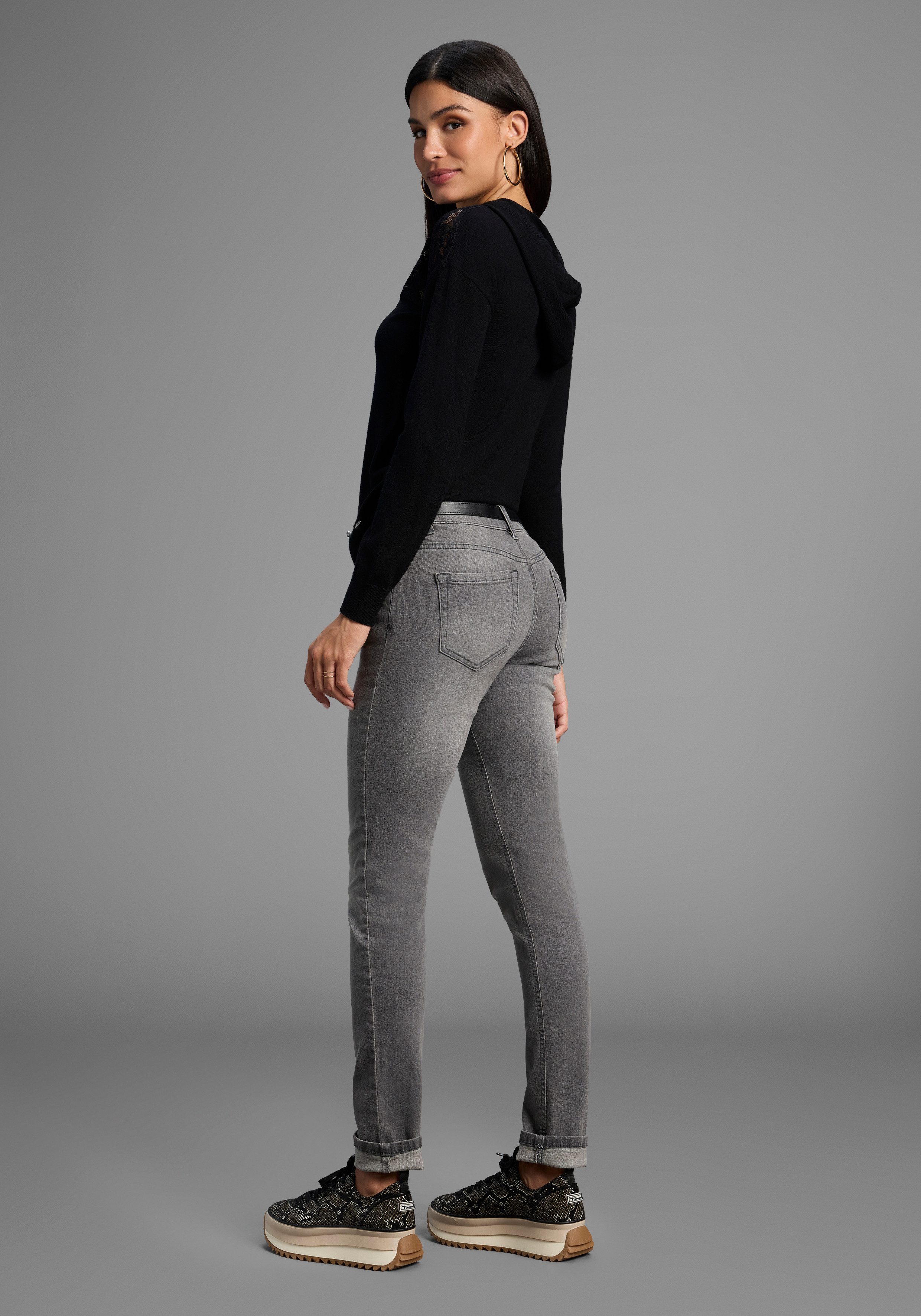Arizona Slim-fit-Jeans Bund mit seitlichem Gummizugeinsatz schmale Passform, Röhrenjeans, Used-Waschung, hohe Leibhöhe – Bild 4 von 5