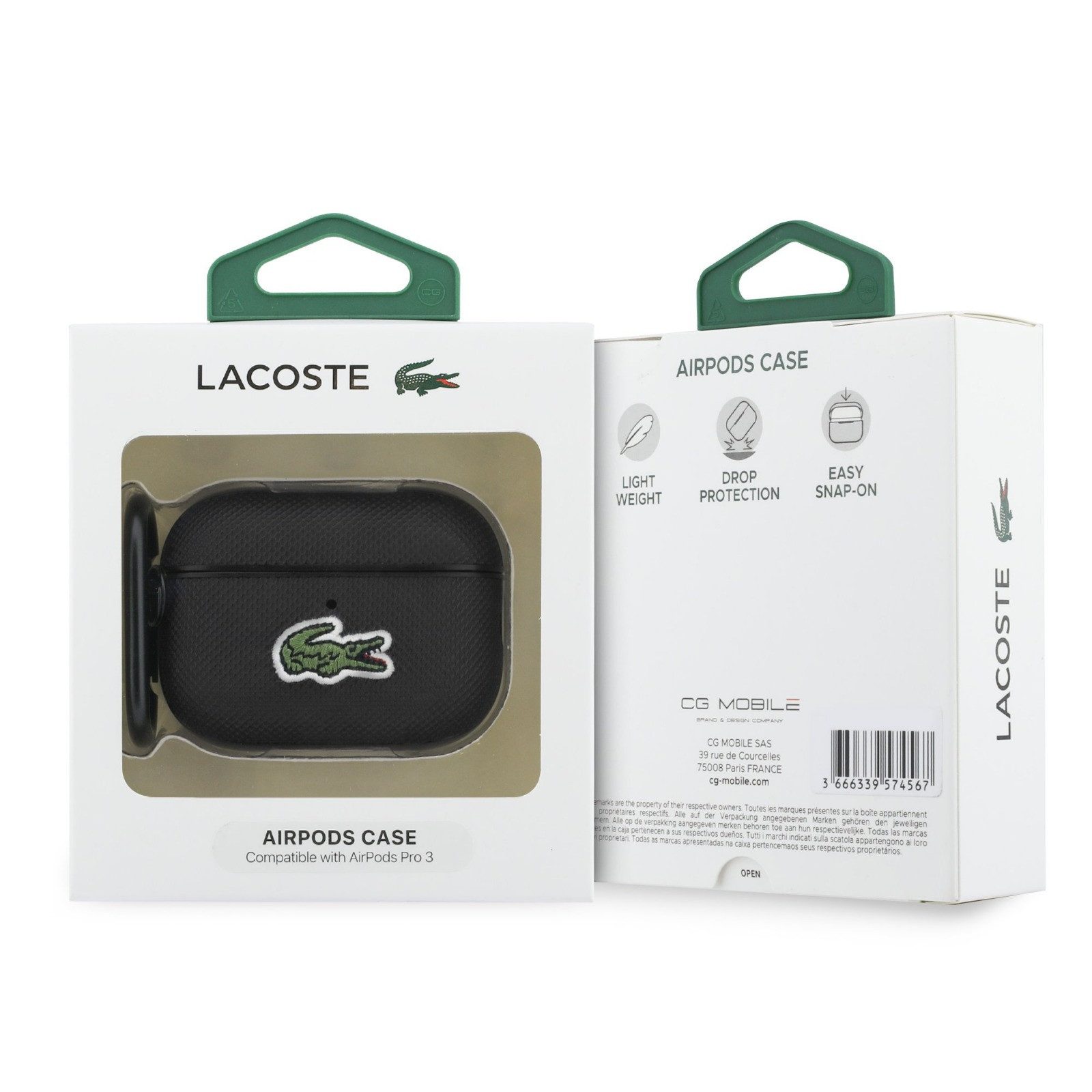 Lacoste Kopfhörer-Schutzhülle Case AirPods Pro 3 schwarz Logo Krokodil grün mit Karabiner – Bild 4 von 4