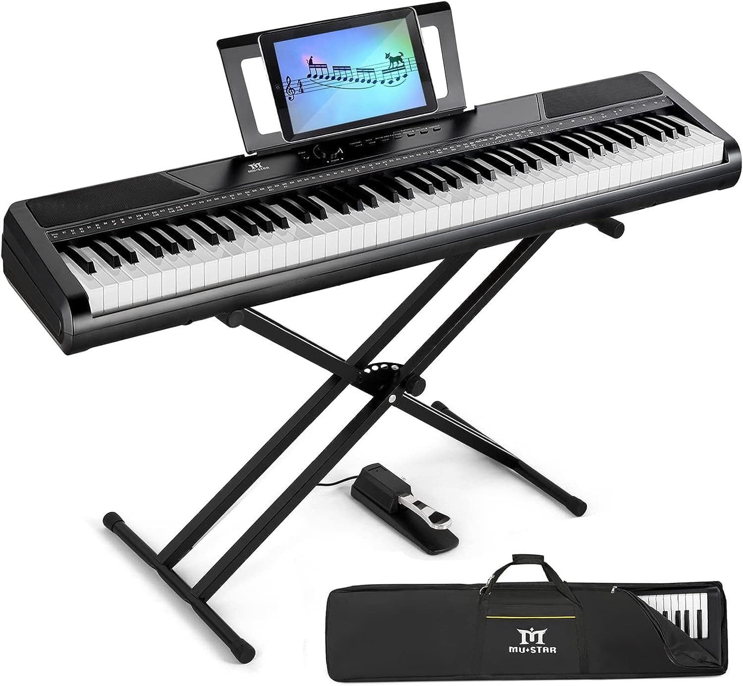 MUSTAR Digitalpiano Tragbares E-Piano Anfängerklavier mit semi-gewichteten Tasten (1-St), Berührungsempfindlich, 2x25W Stereo-Lautsprechern, 88 Tasten