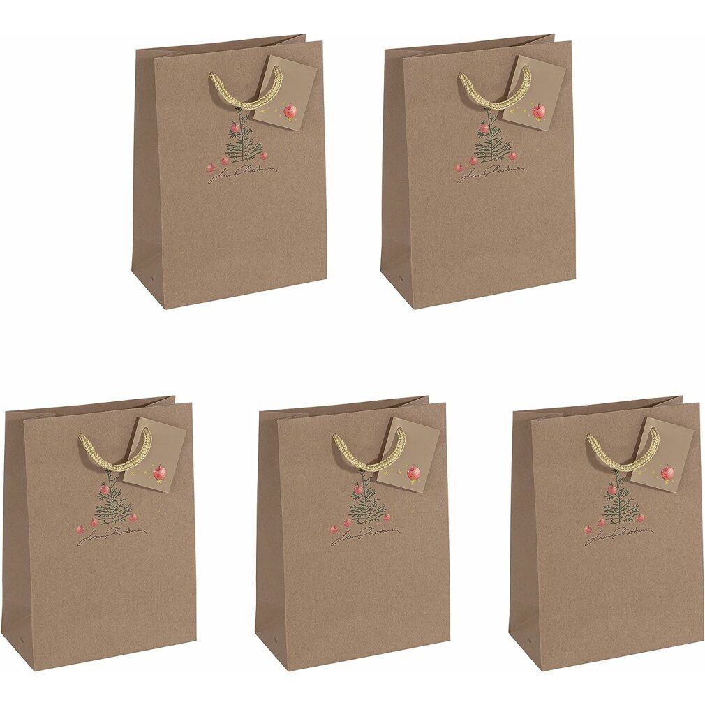 Sigel Geschenkpapier 5 Geschenktaschen Christmas with apples Motiv 17,0 x 23,0 cm